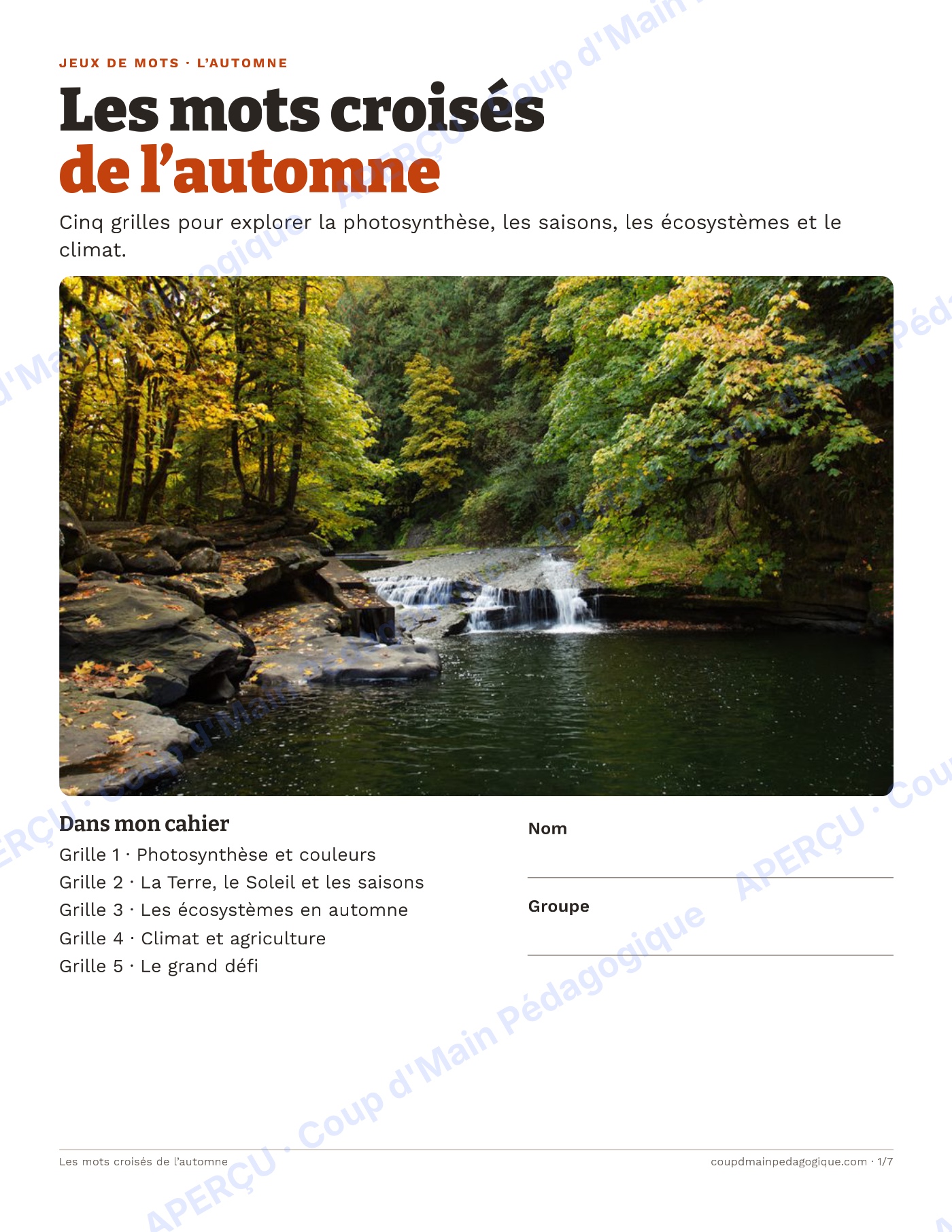 Page 1 — Les mots croisés de l'automne — 7e-9e année