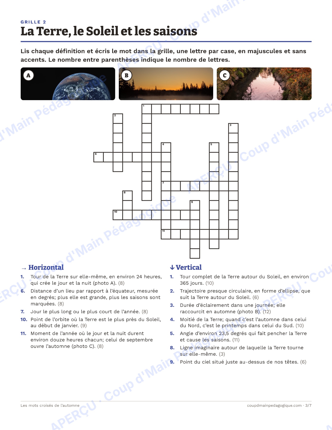 Page 3 — Les mots croisés de l'automne — 7e-9e année