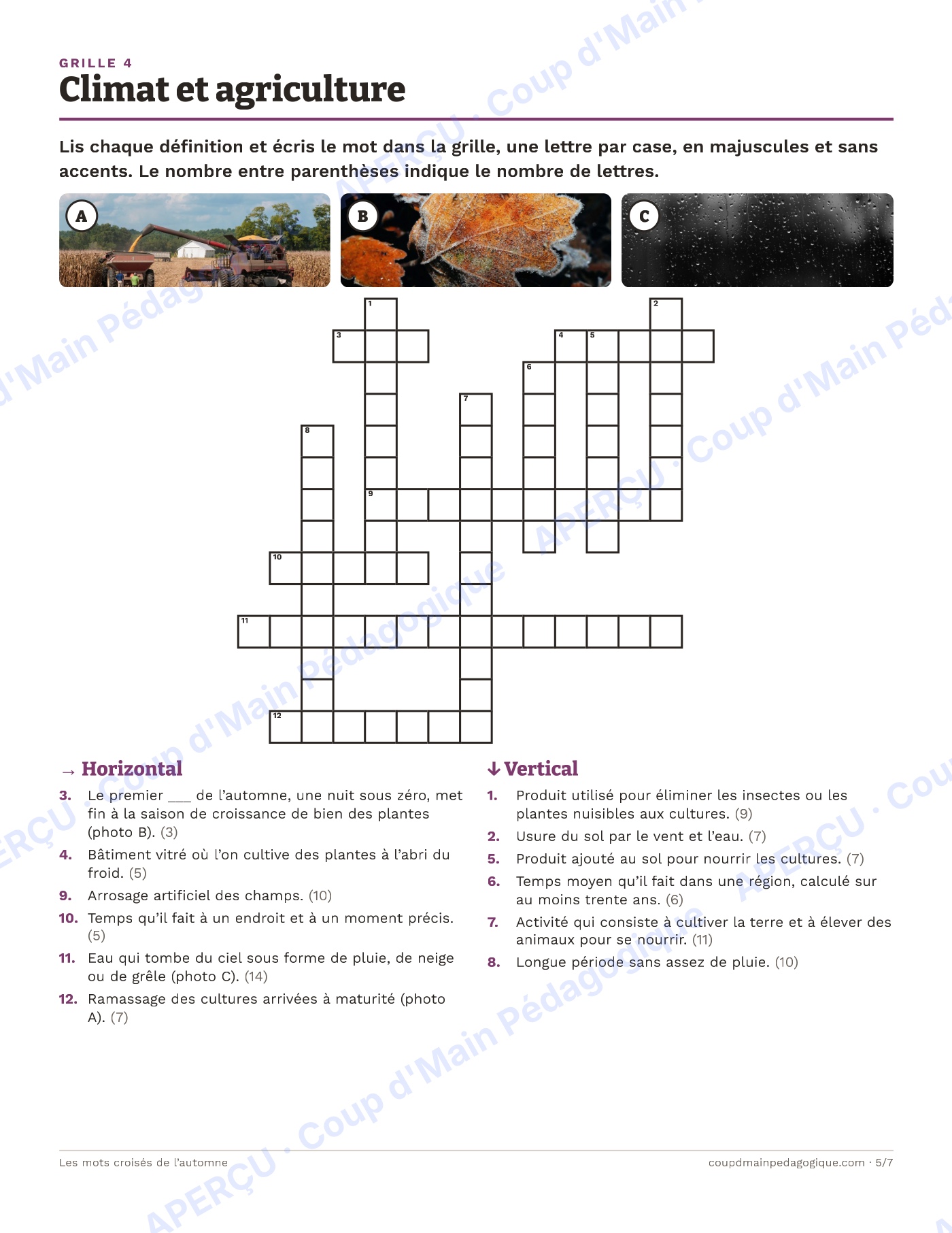 Page 5 — Les mots croisés de l'automne — 7e-9e année