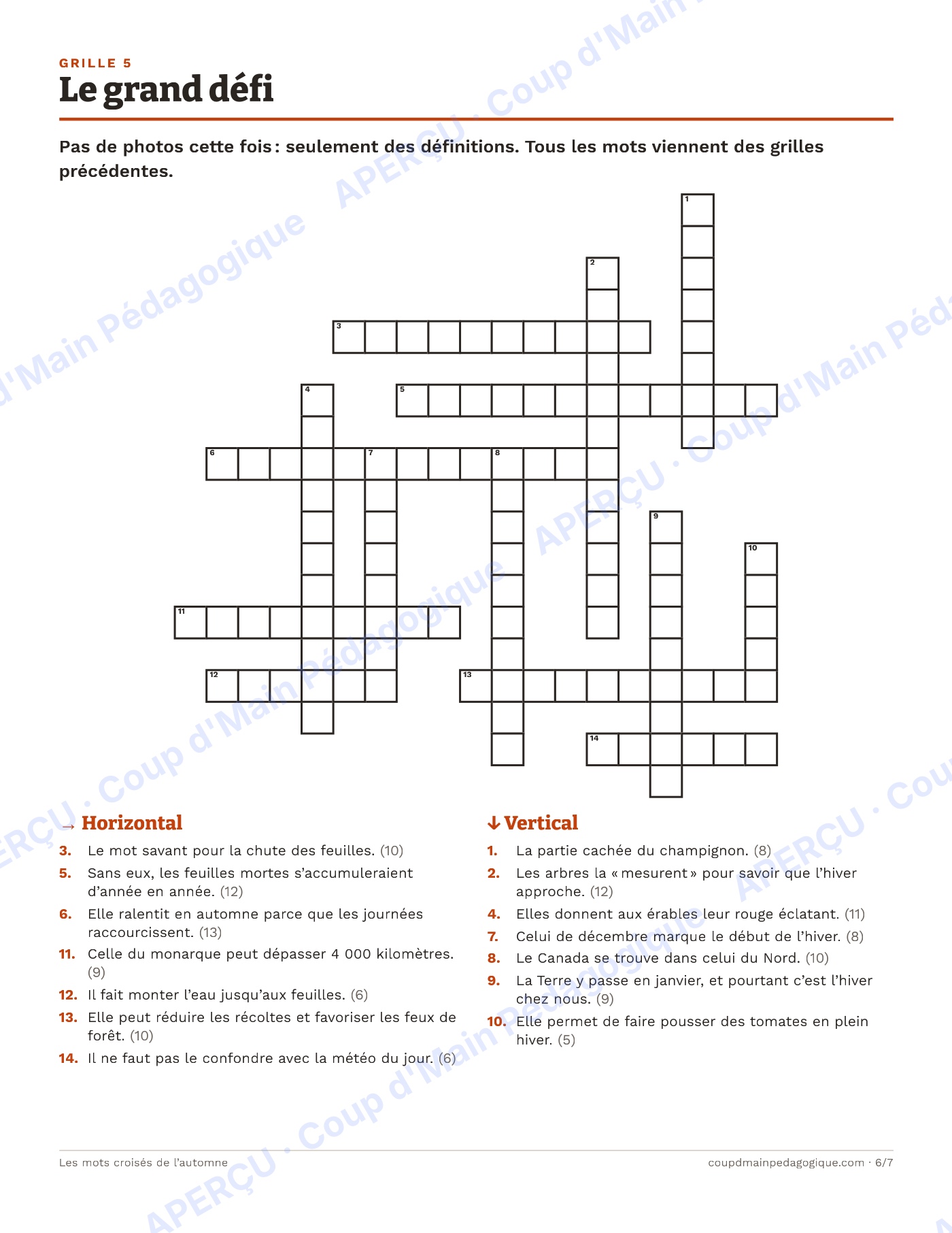 Page 6 — Les mots croisés de l'automne — 7e-9e année