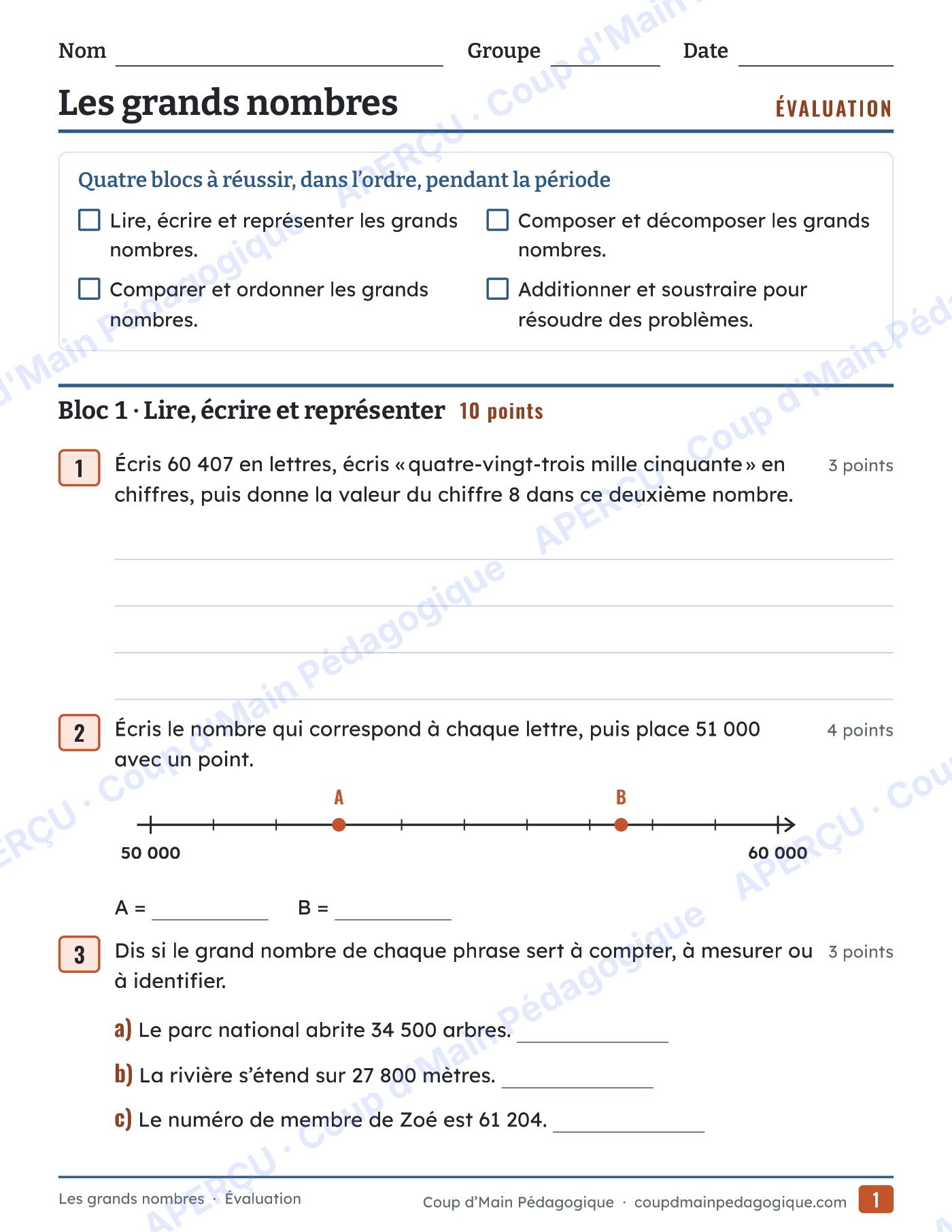 Page 2 — Les grands nombres — 4e-6e année, unité complète
