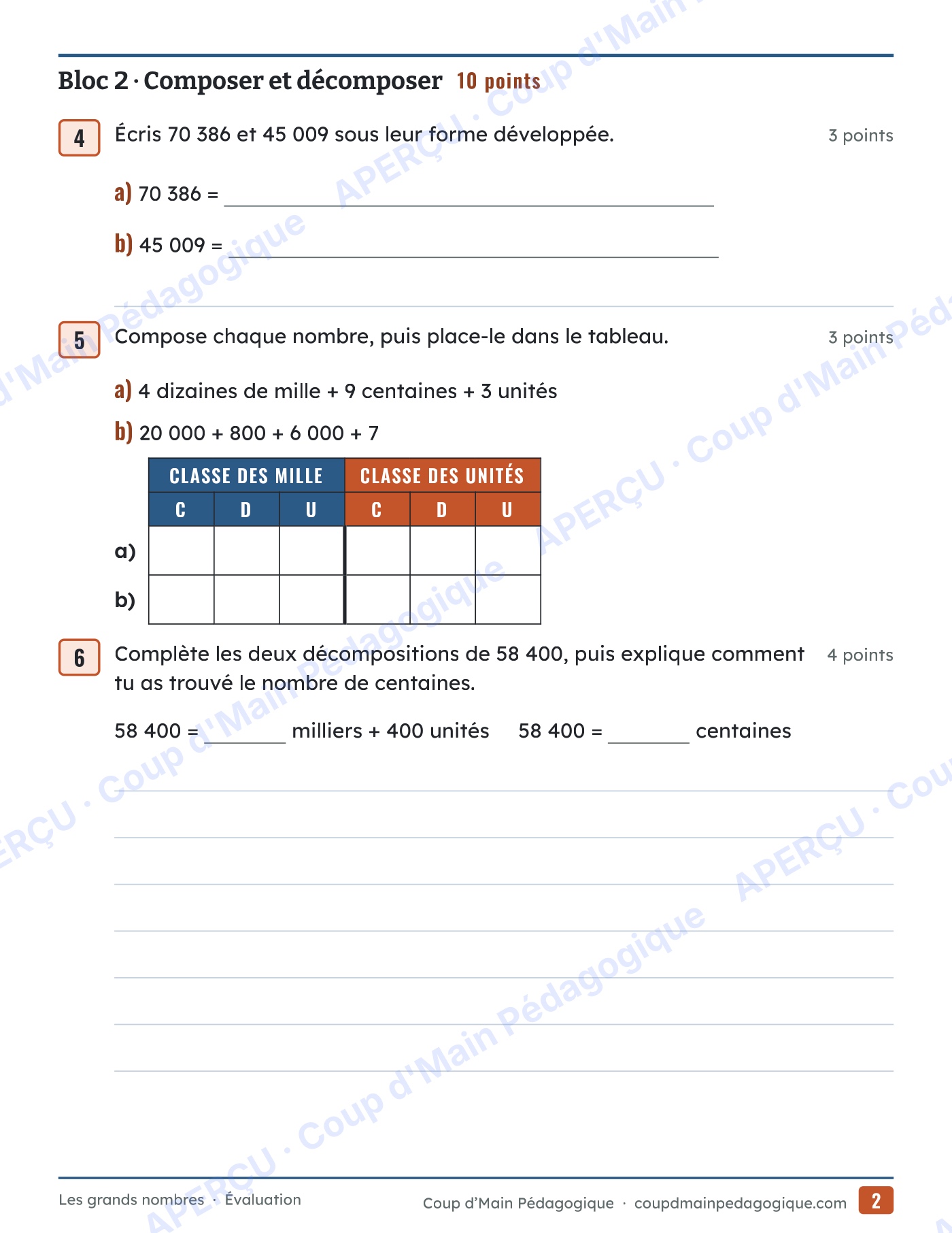 Page 3 — Les grands nombres — 4e-6e année, unité complète