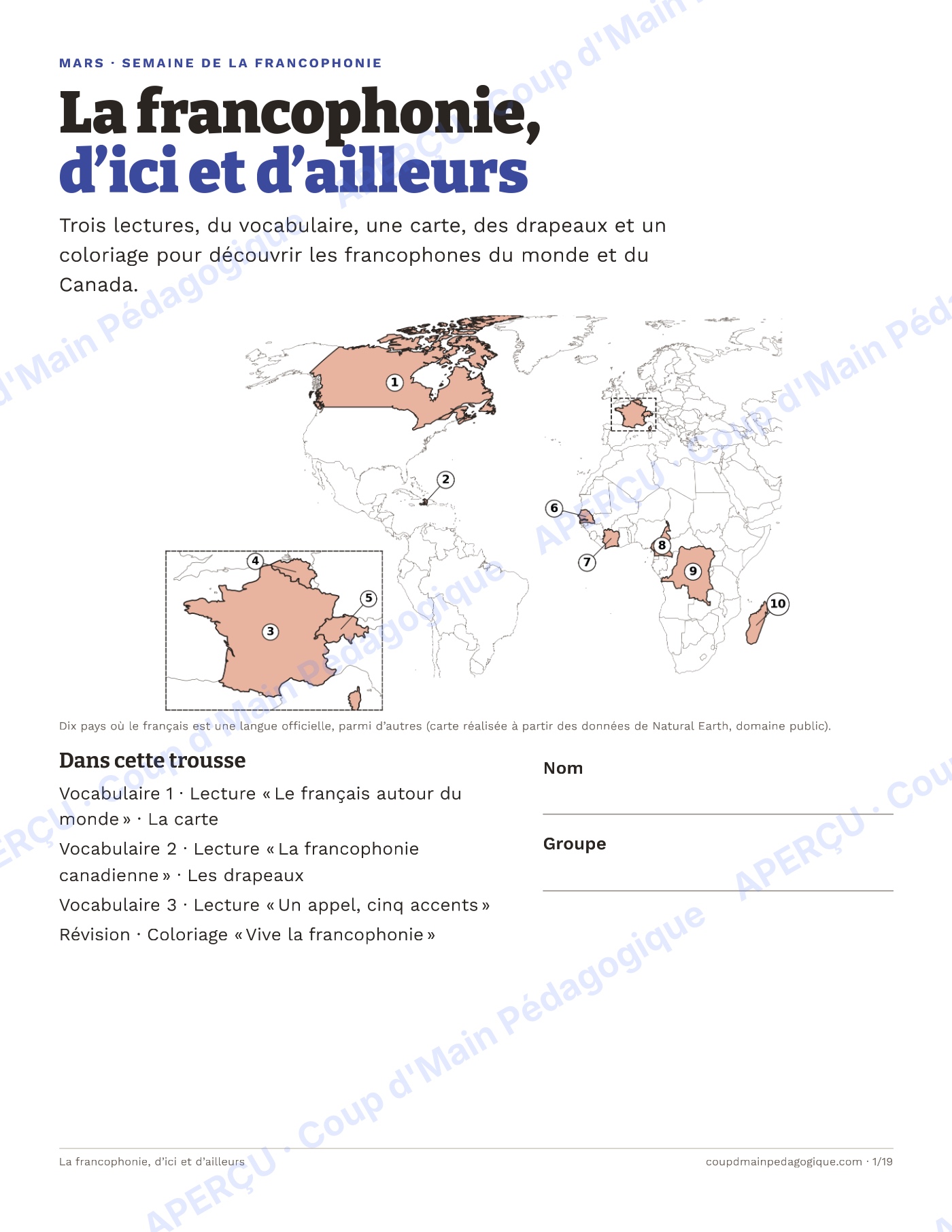 Page 1 — La francophonie d'ici et d'ailleurs — 4e-7e année