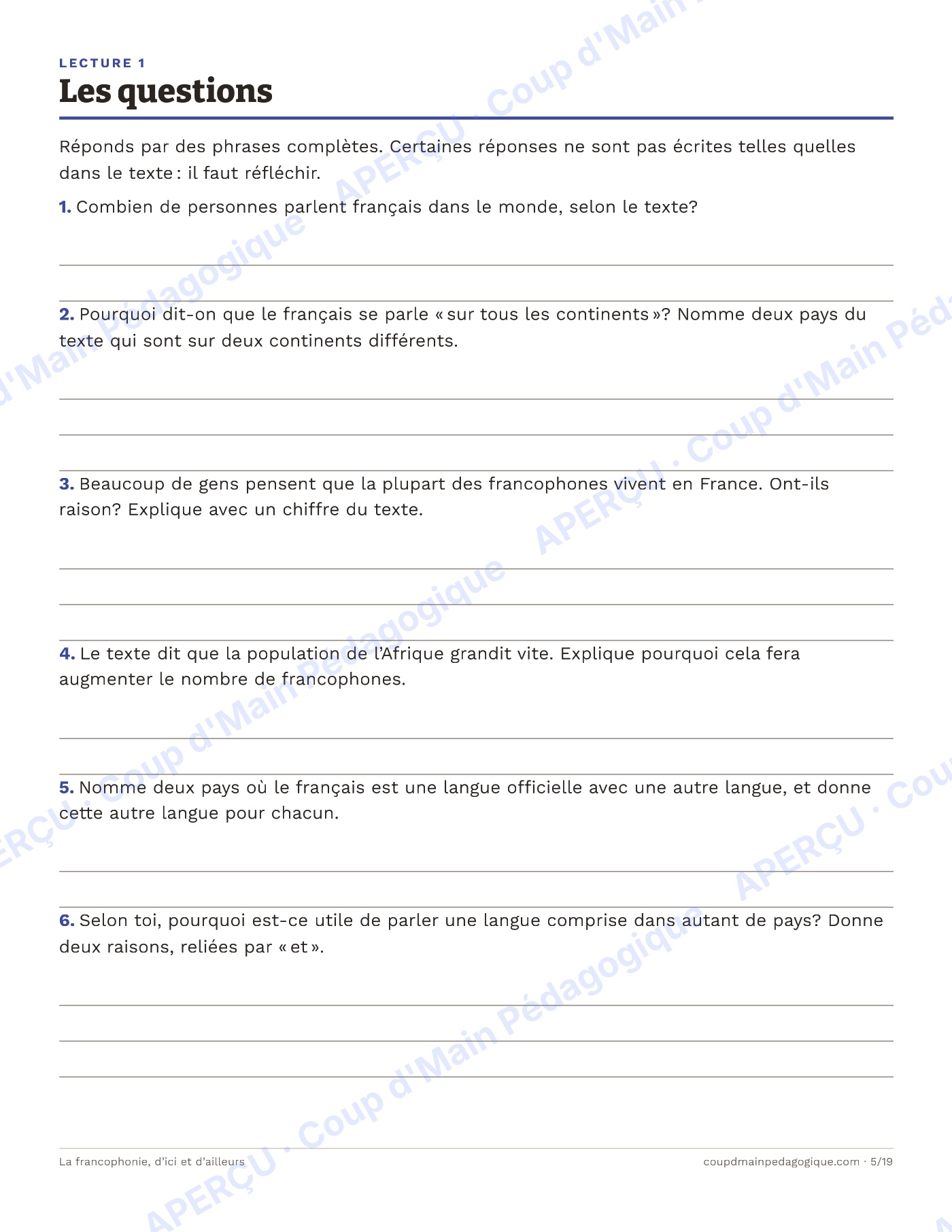 Page 5 — La francophonie d'ici et d'ailleurs — 4e-7e année