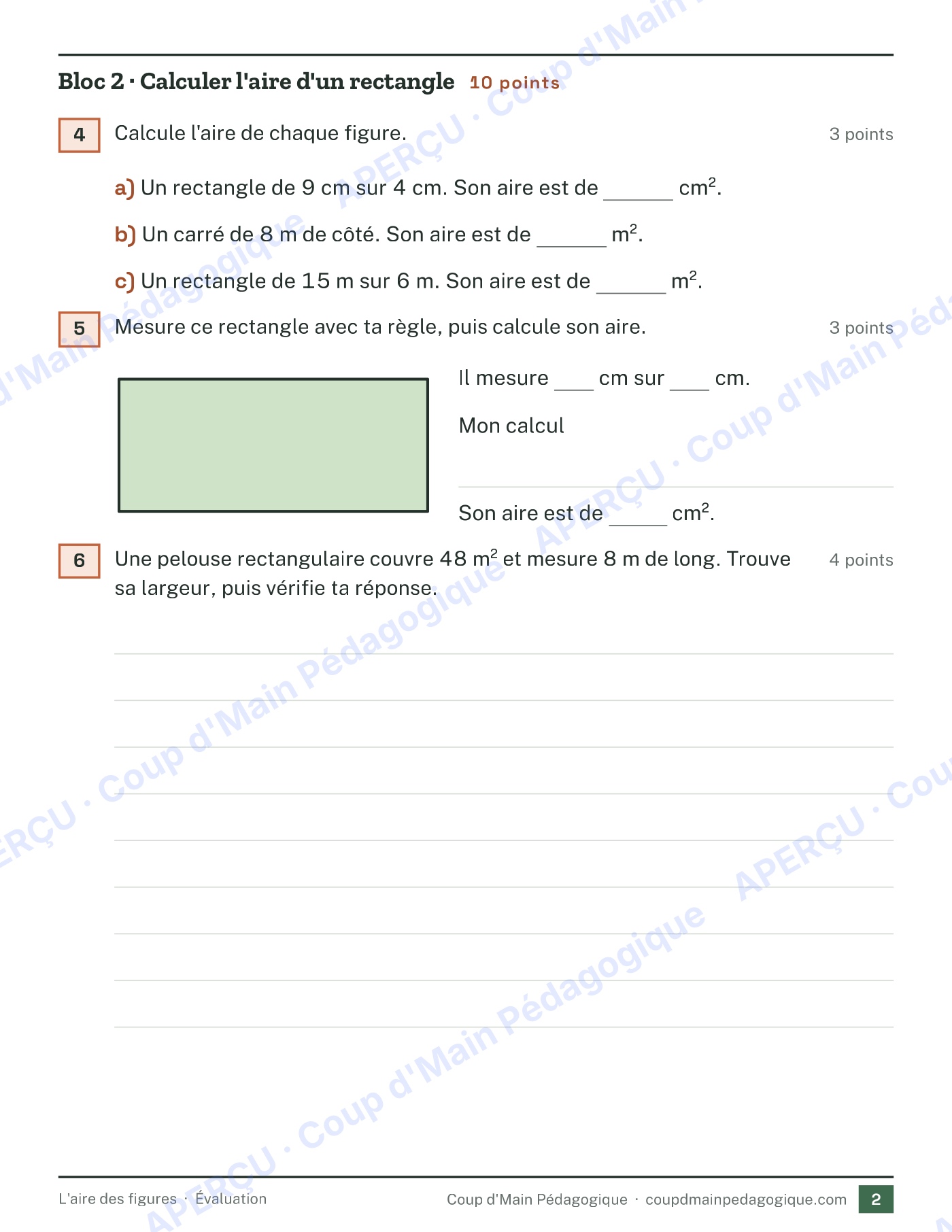 Page 2 — L'aire des figures — 5e-6e année, unité complète