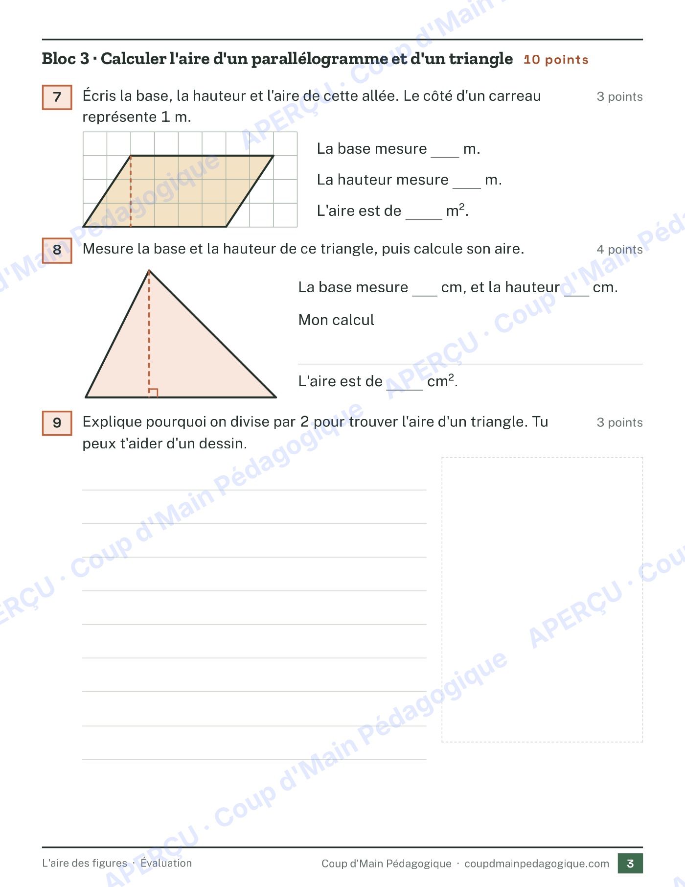 Page 3 — L'aire des figures — 5e-6e année, unité complète