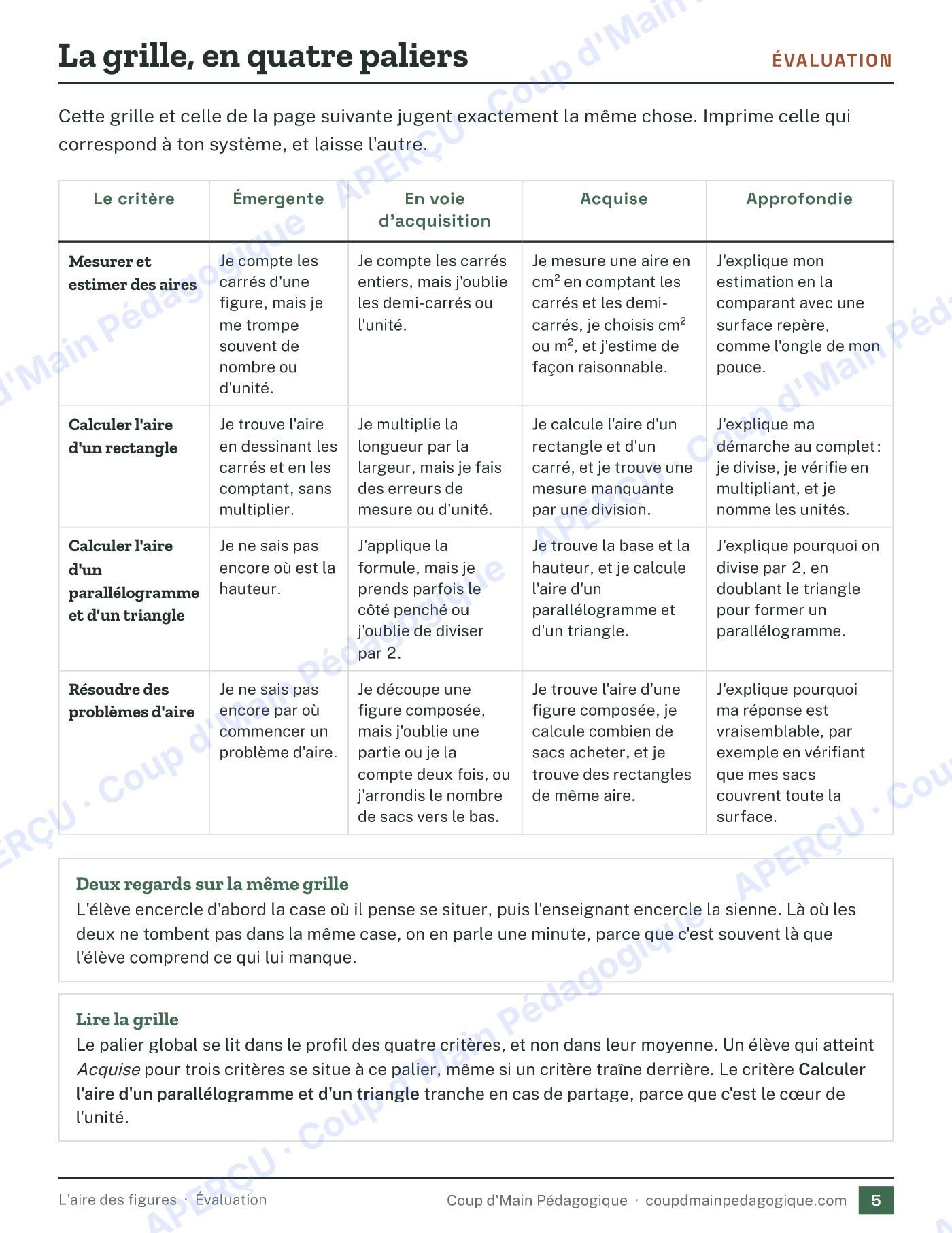 Page 5 — L'aire des figures — 5e-6e année, unité complète