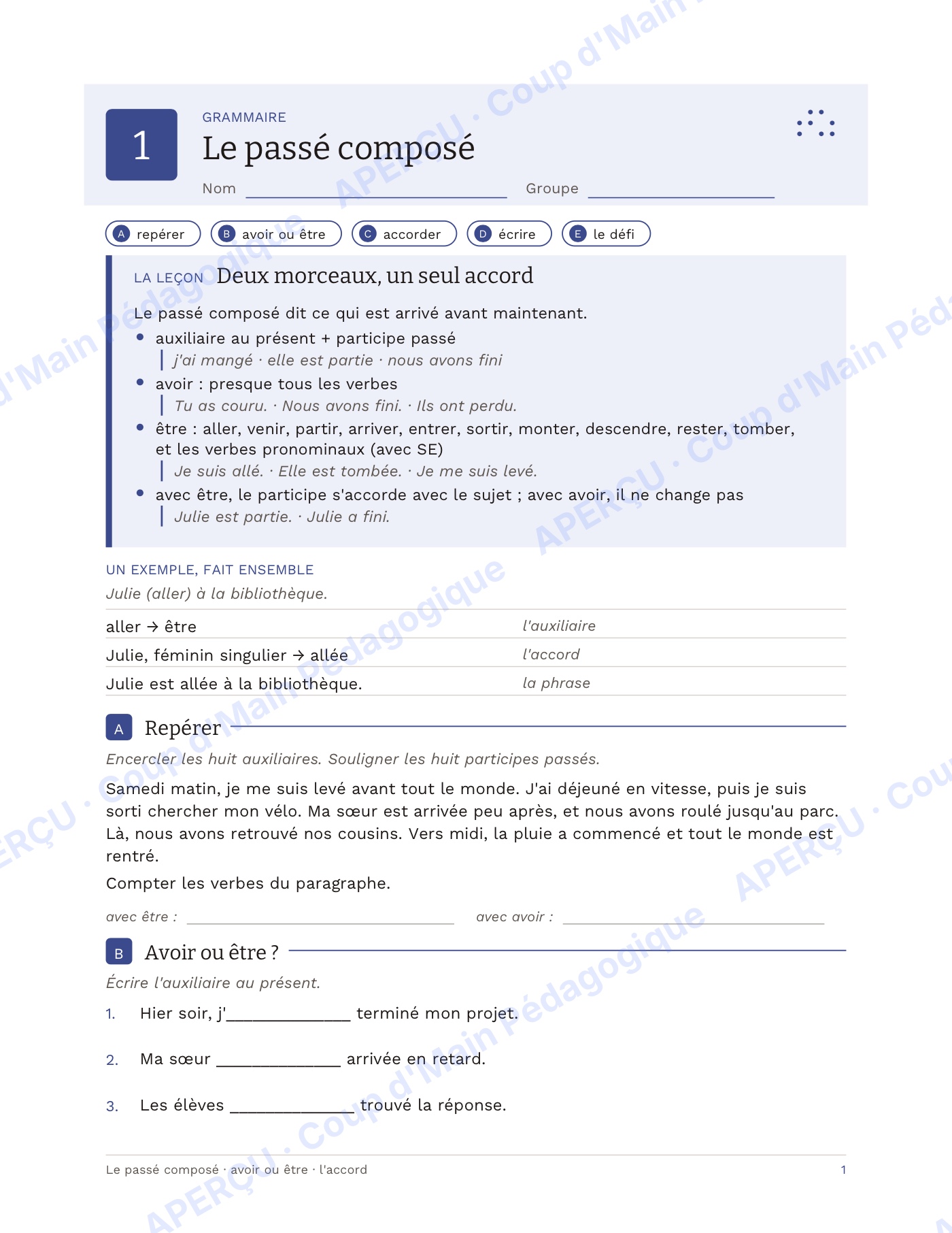 Page 2 — Passé composé et participe passé — 5e-8e, leçon