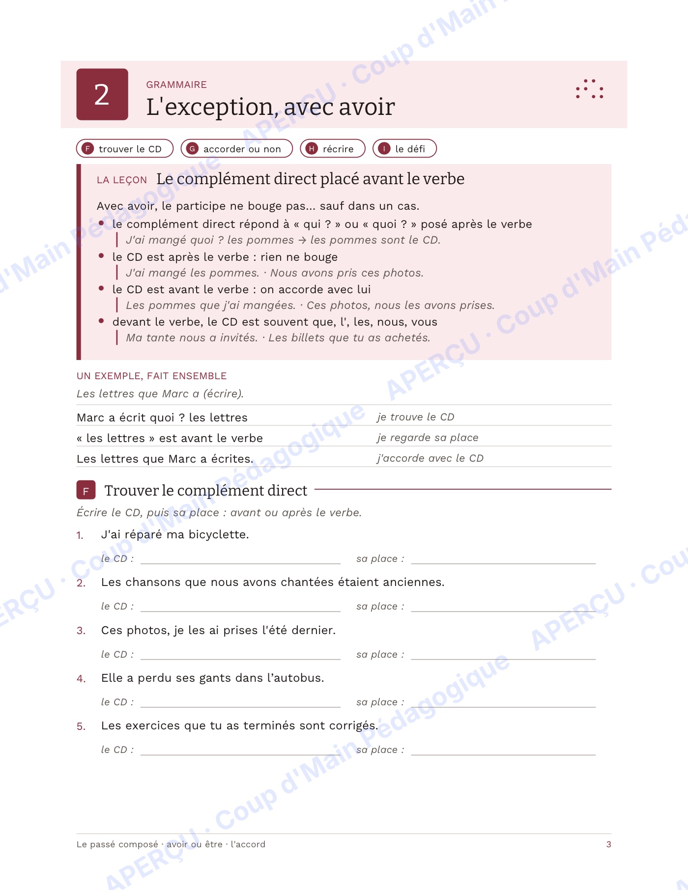 Page 4 — Passé composé et participe passé — 5e-8e, leçon