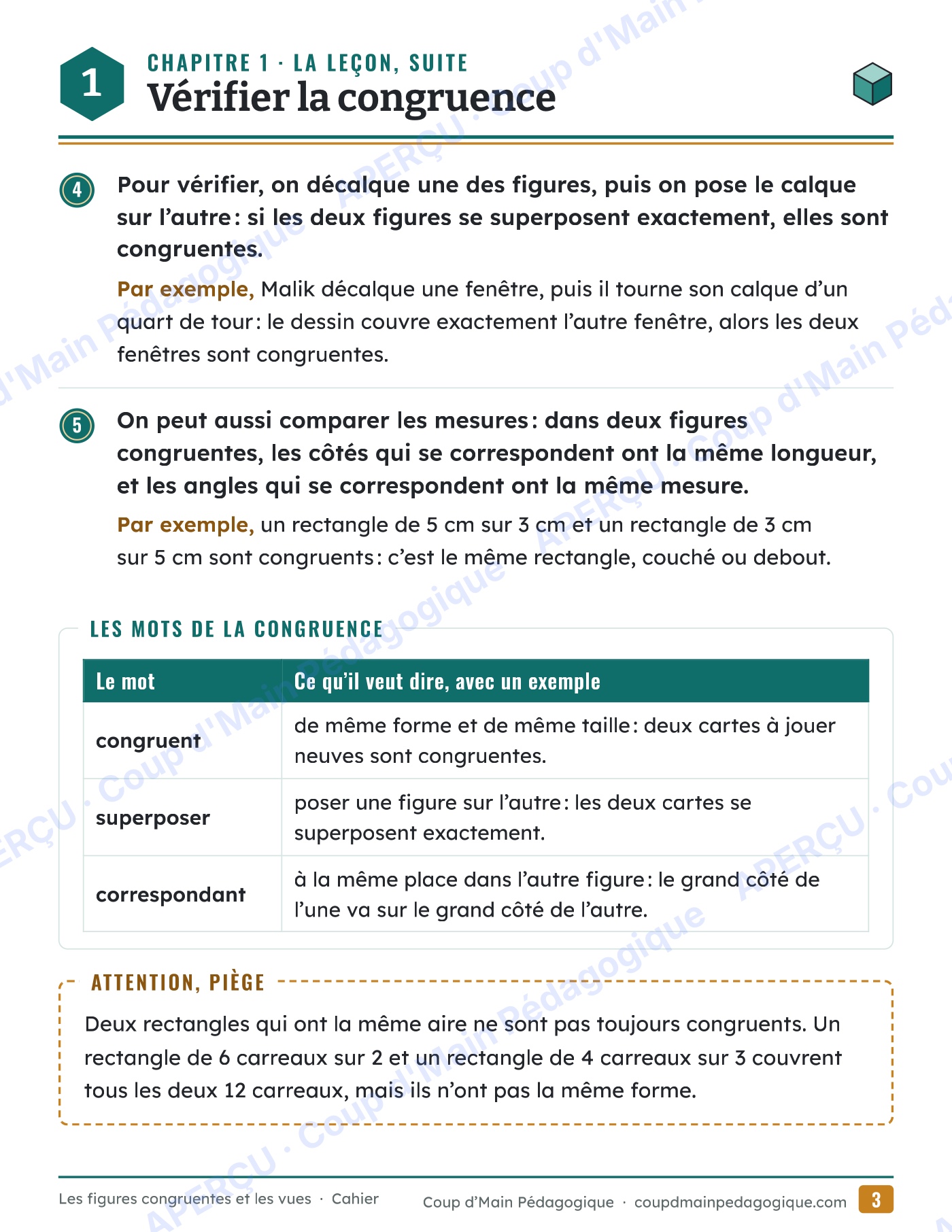Page 3 — Figures congruentes et vues — 5e-6e année, unité