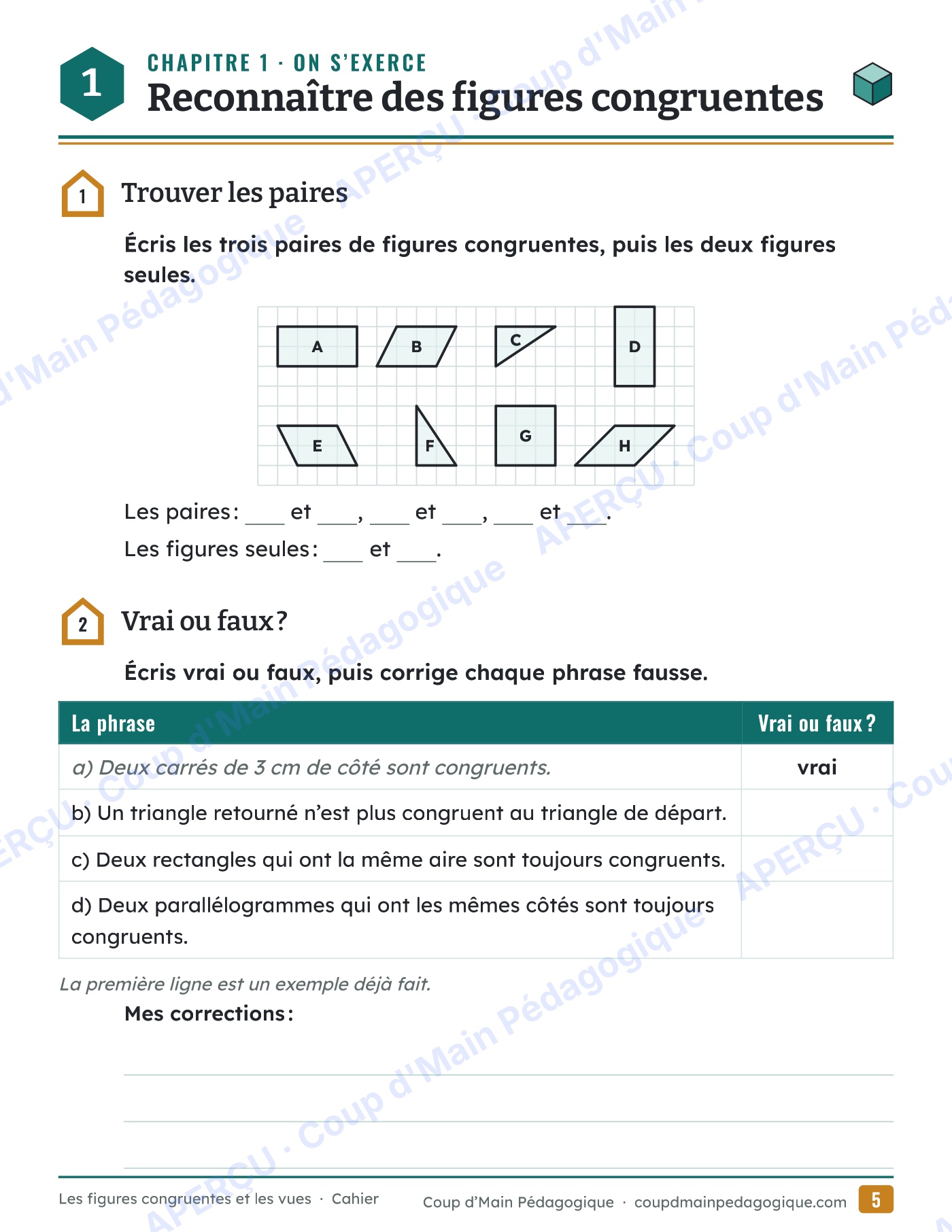 Page 5 — Figures congruentes et vues — 5e-6e année, unité