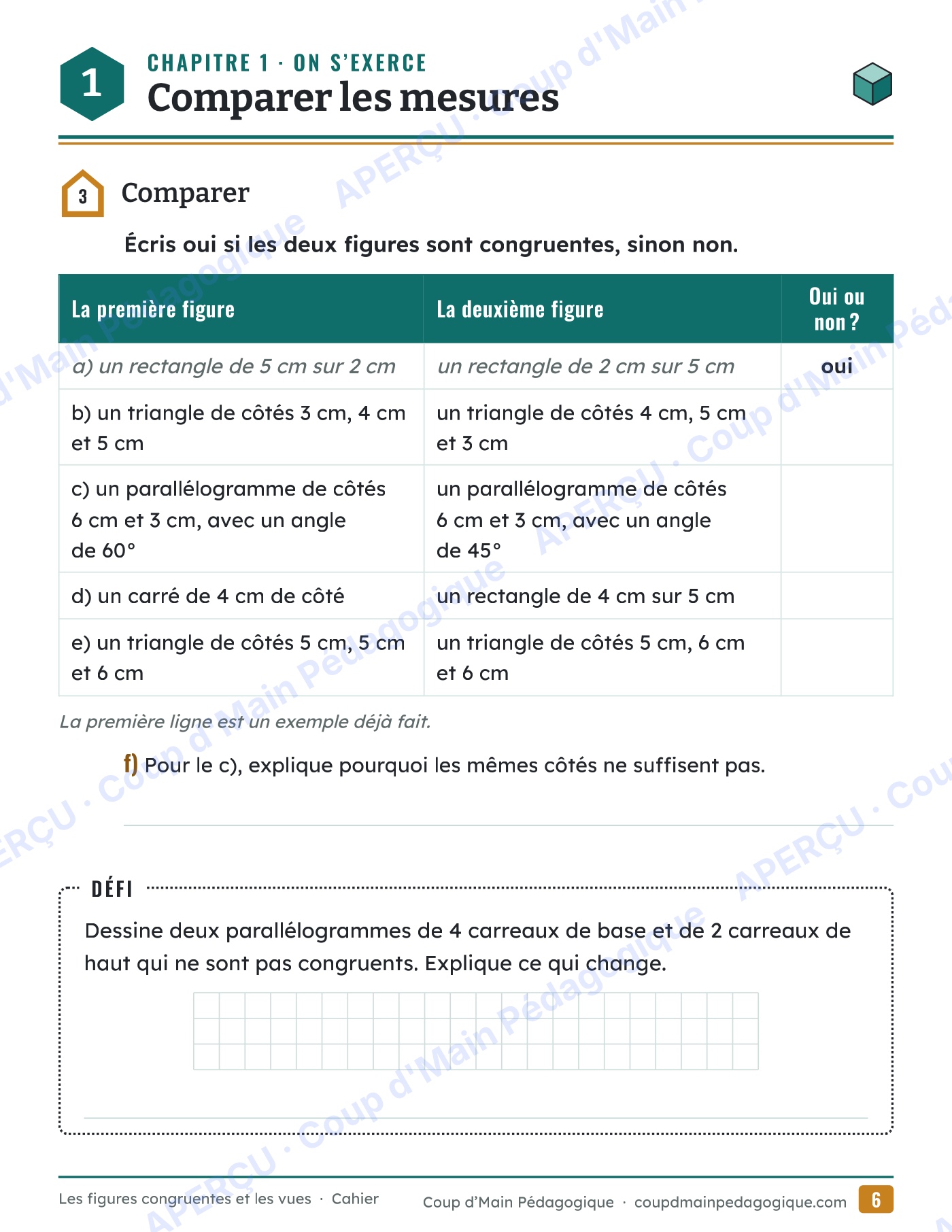 Page 6 — Figures congruentes et vues — 5e-6e année, unité
