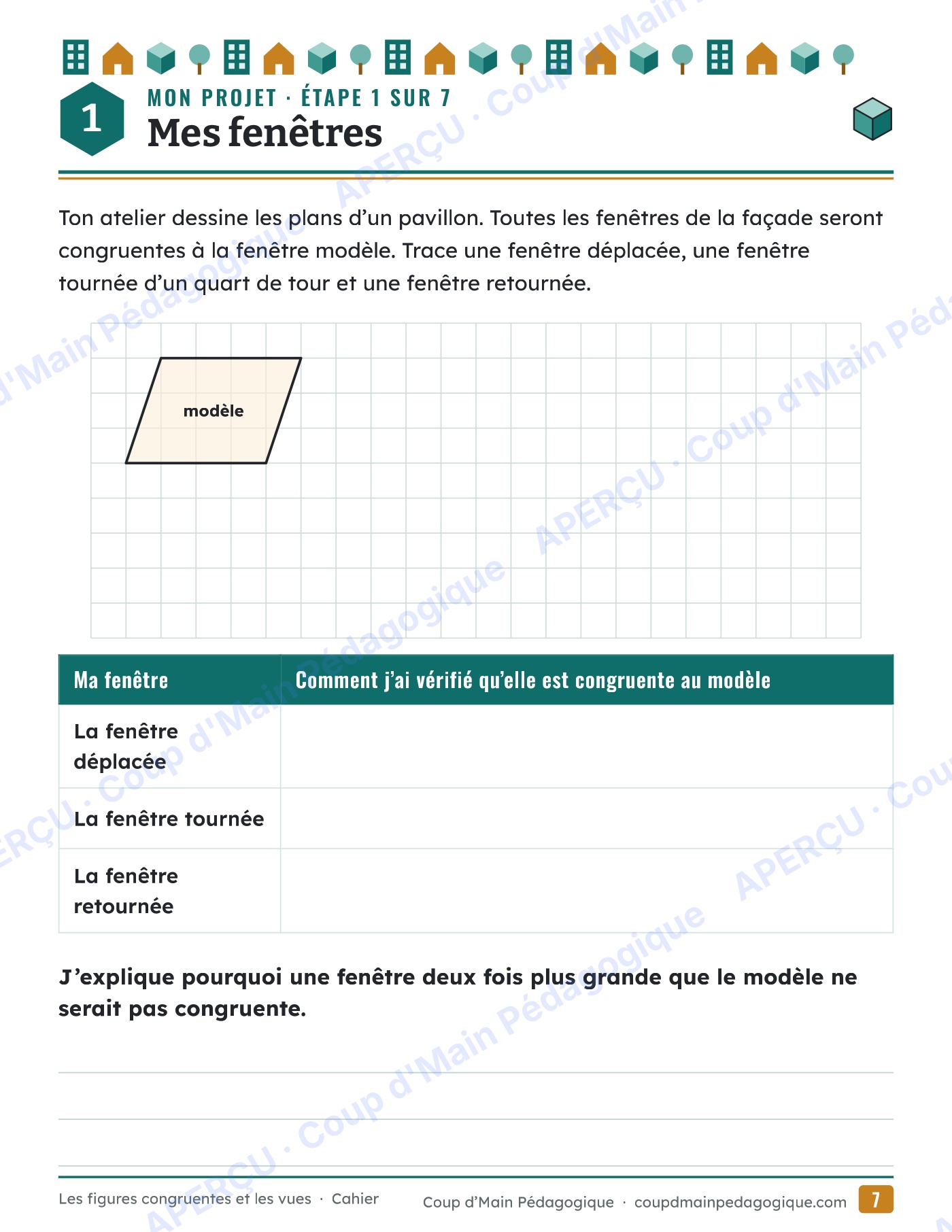 Page 7 — Figures congruentes et vues — 5e-6e année, unité