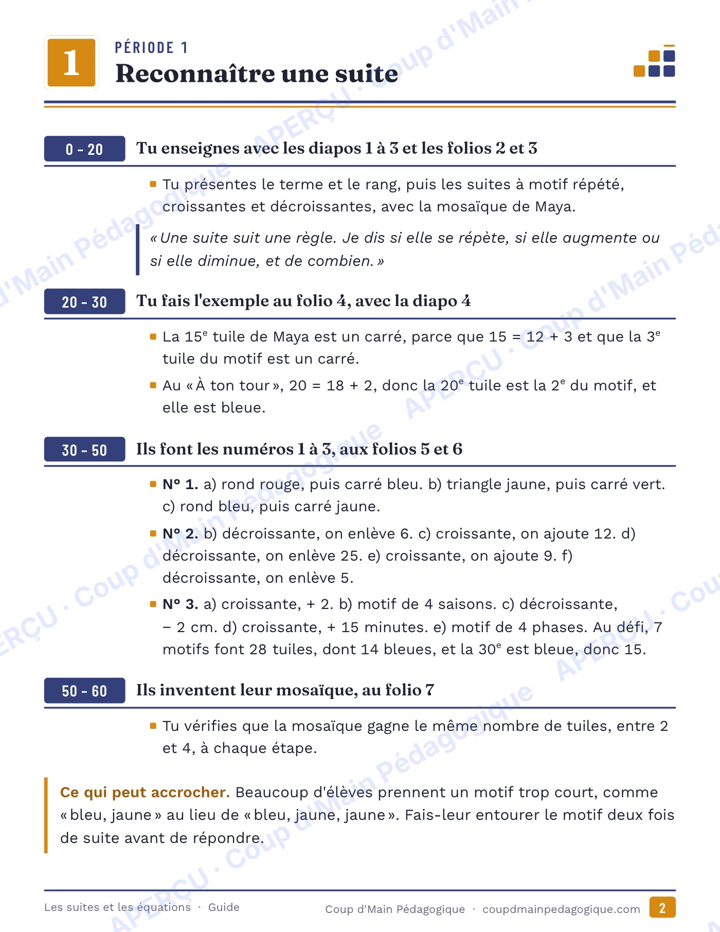 Page 2 — Les suites et les équations — 5e-6e année, unité