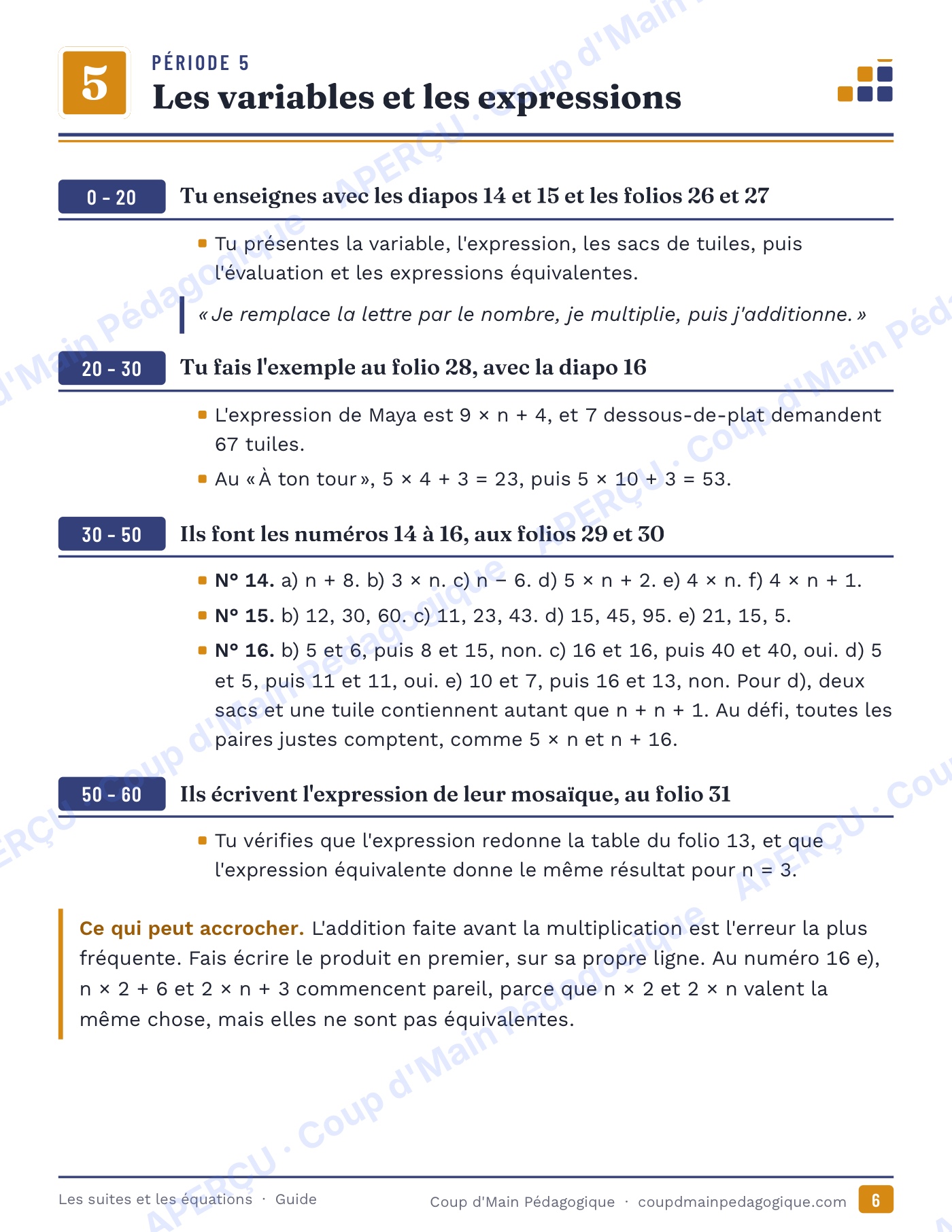 Page 6 — Les suites et les équations — 5e-6e année, unité