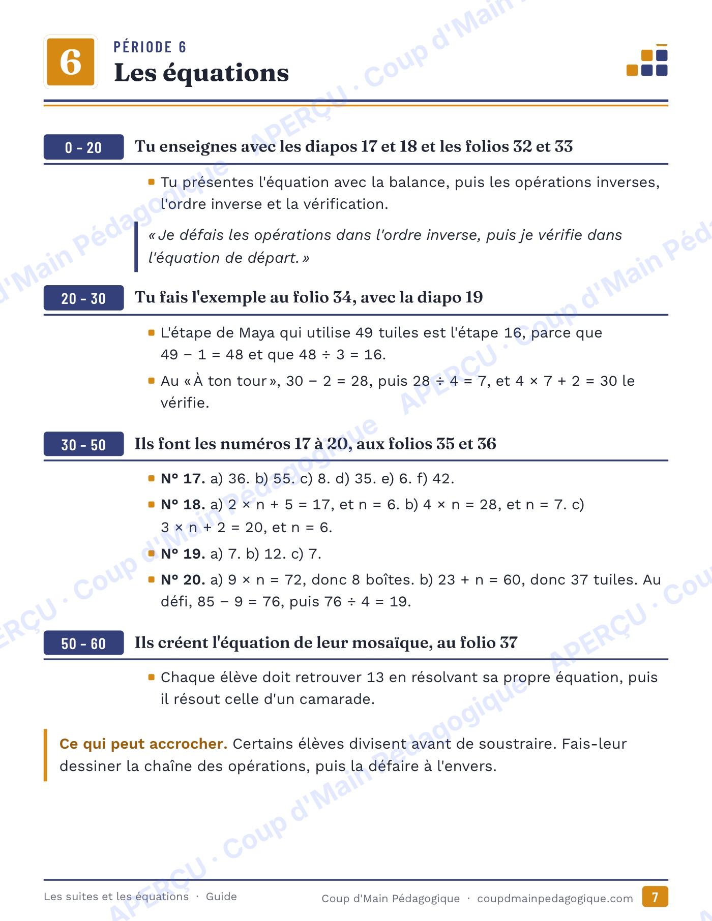 Page 7 — Les suites et les équations — 5e-6e année, unité