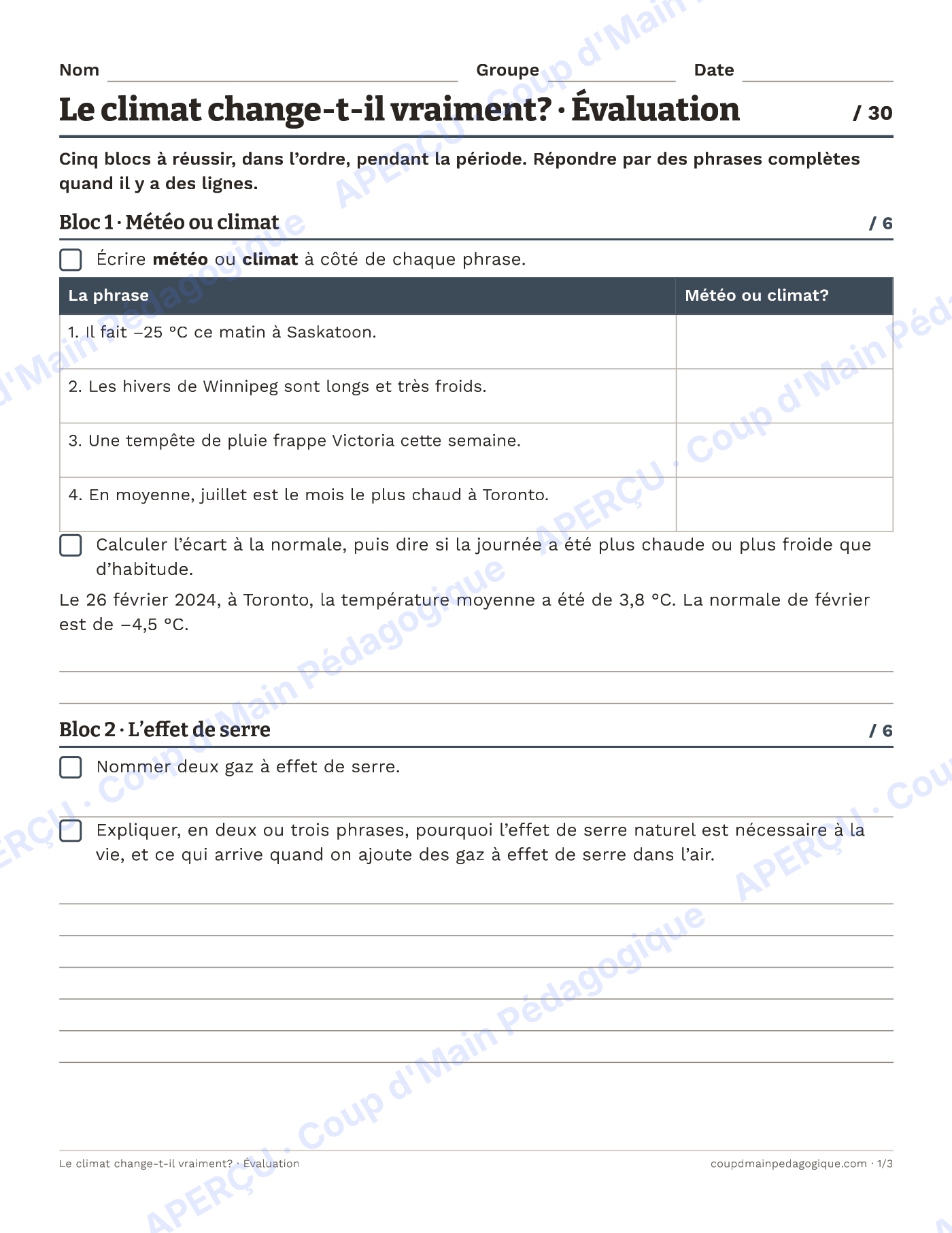 Page 1 — Le climat change-t-il vraiment? — 7e année, unité