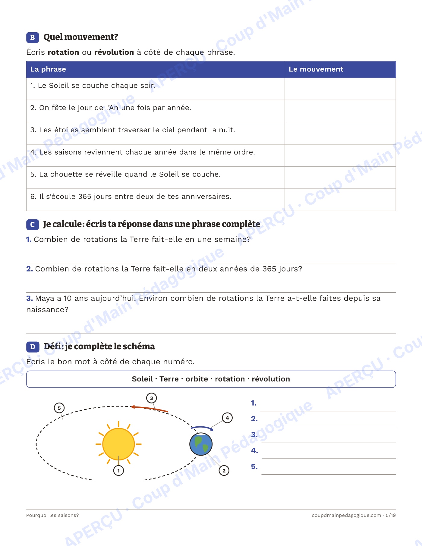 Page 5 — Pourquoi les saisons — 4e-6e année, unité complète