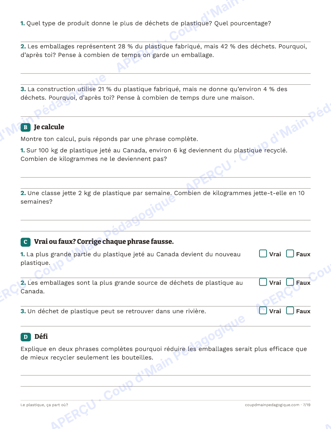 Page 7 — Le plastique, ça part où? — 4e-6e, unité et projet