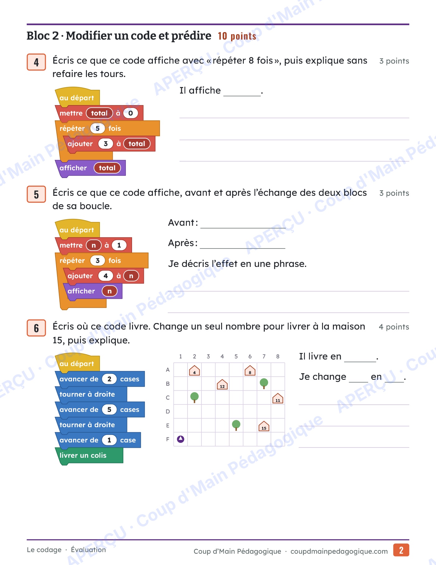 Page 2 — Le codage sans ordinateur — 4e-5e année, unité