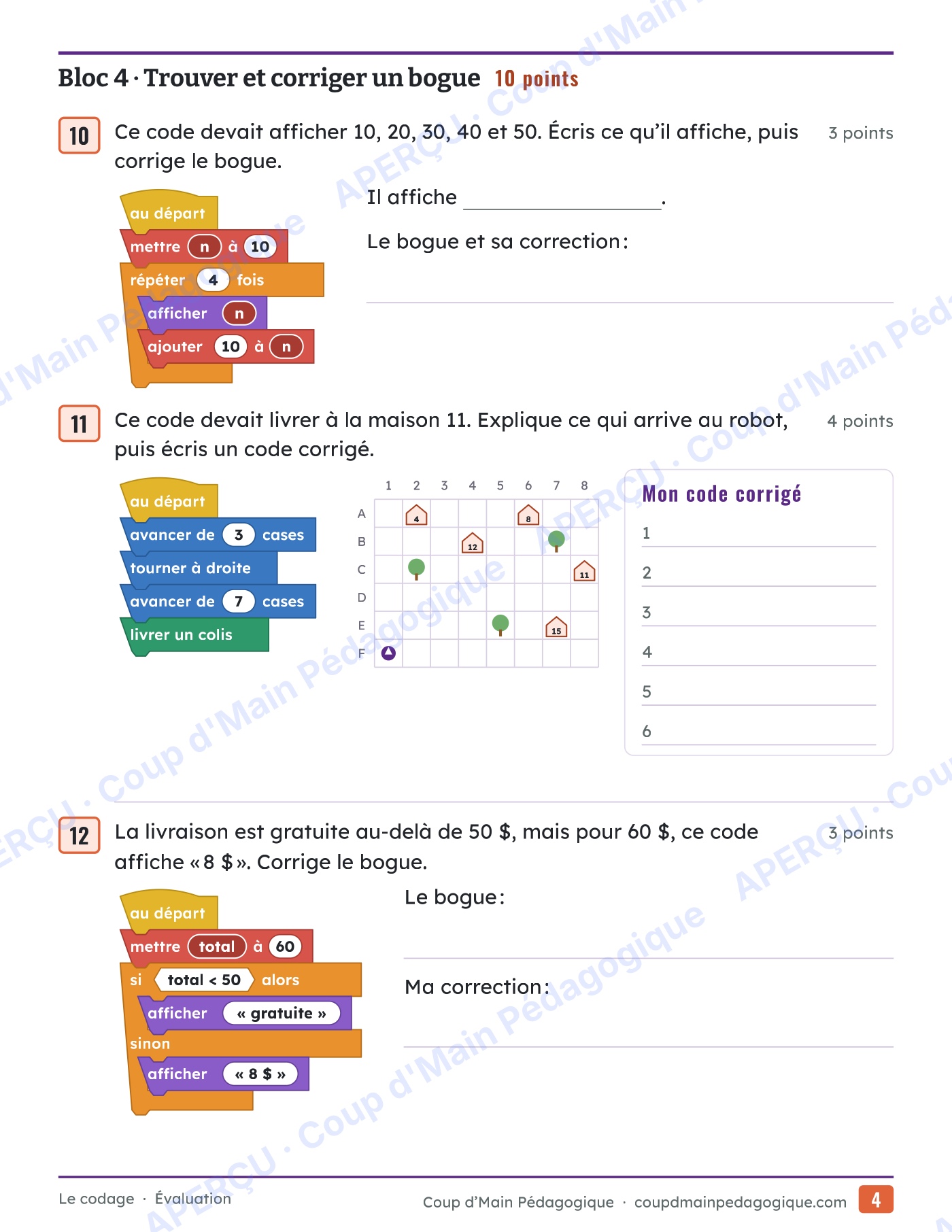 Page 4 — Le codage sans ordinateur — 4e-5e année, unité