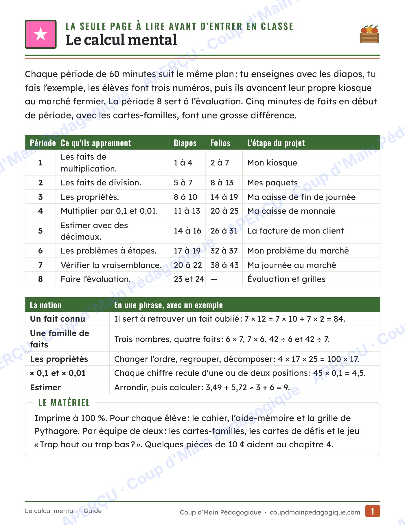 Page 1 — Le calcul mental — 5e-6e année, unité complète