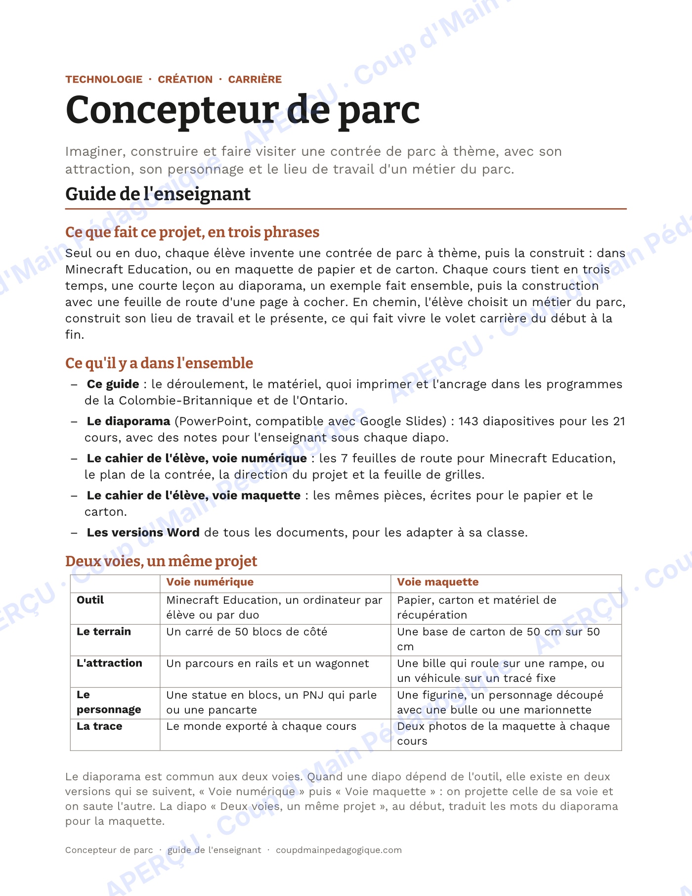 Page 1 — Concepteur de parc — 7e-8e, unité techno-carrière