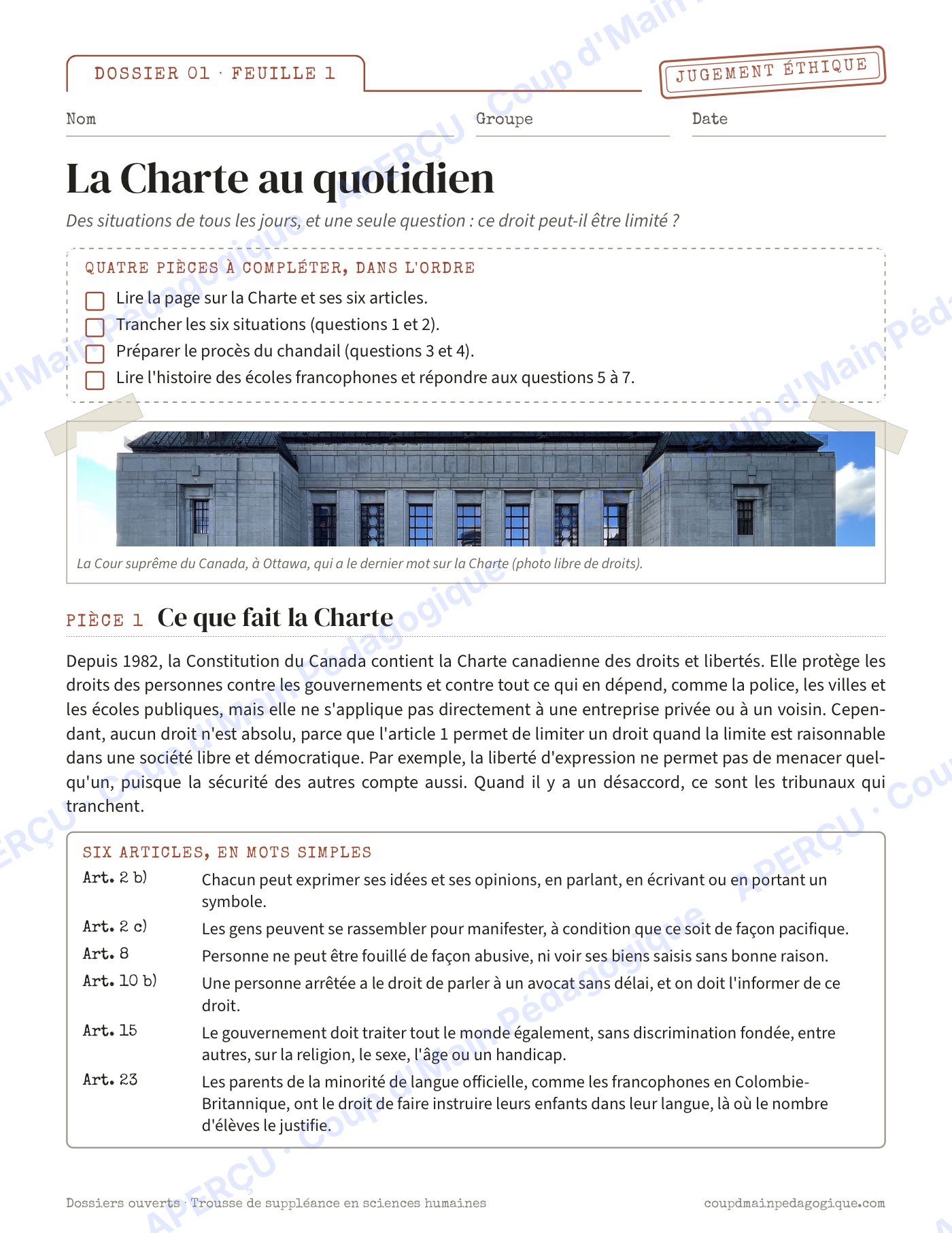 Page 1 — Sciences humaines — 10e-12e année, suppléance
