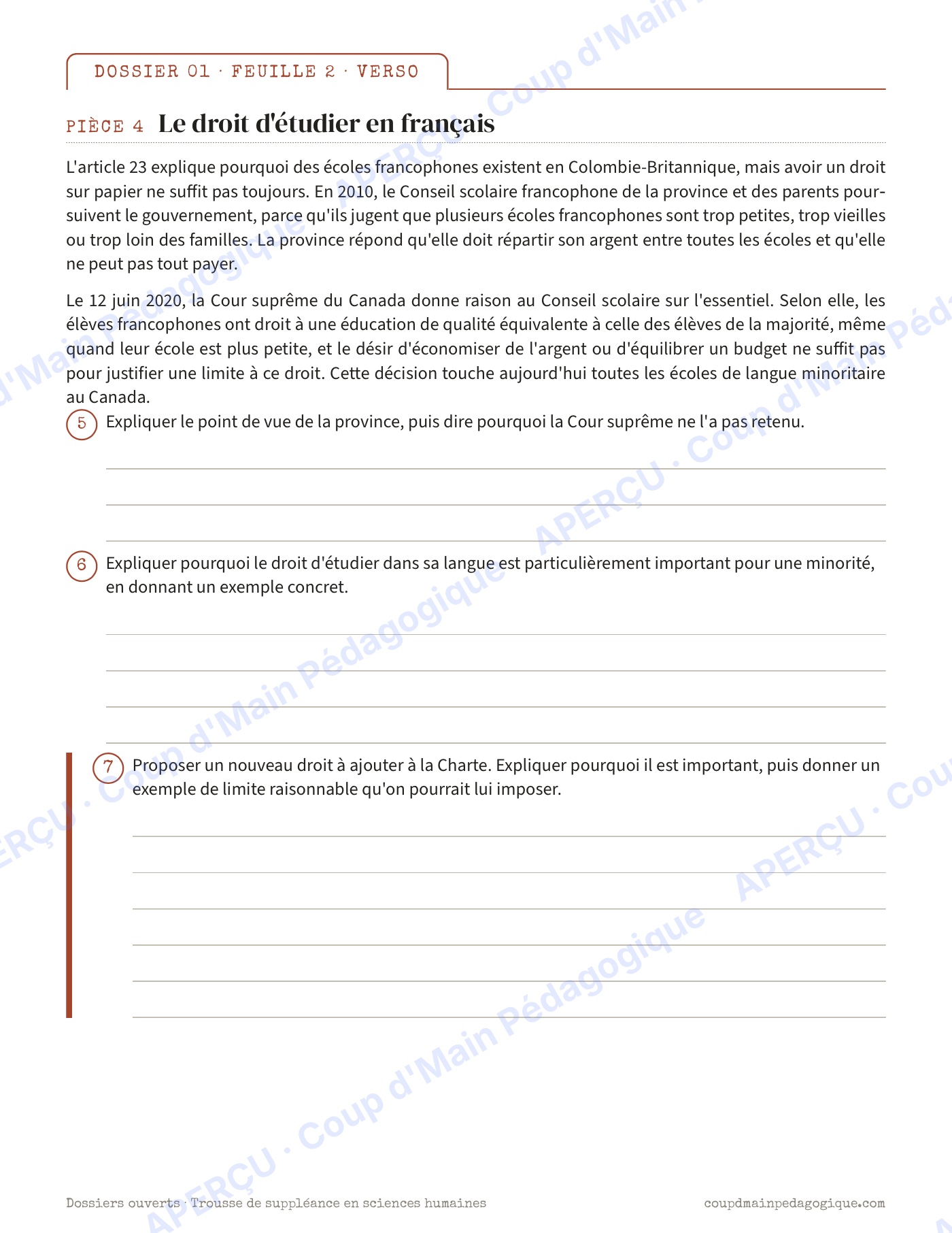 Page 4 — Sciences humaines — 10e-12e année, suppléance
