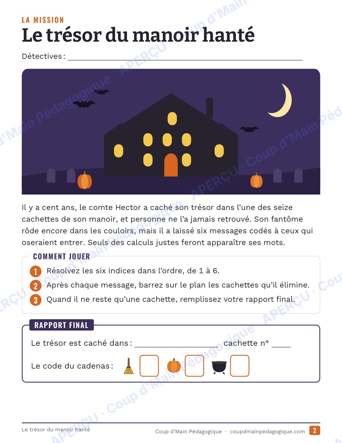 Page 2 — Le manoir hanté — 4e-6e année, chasse au trésor