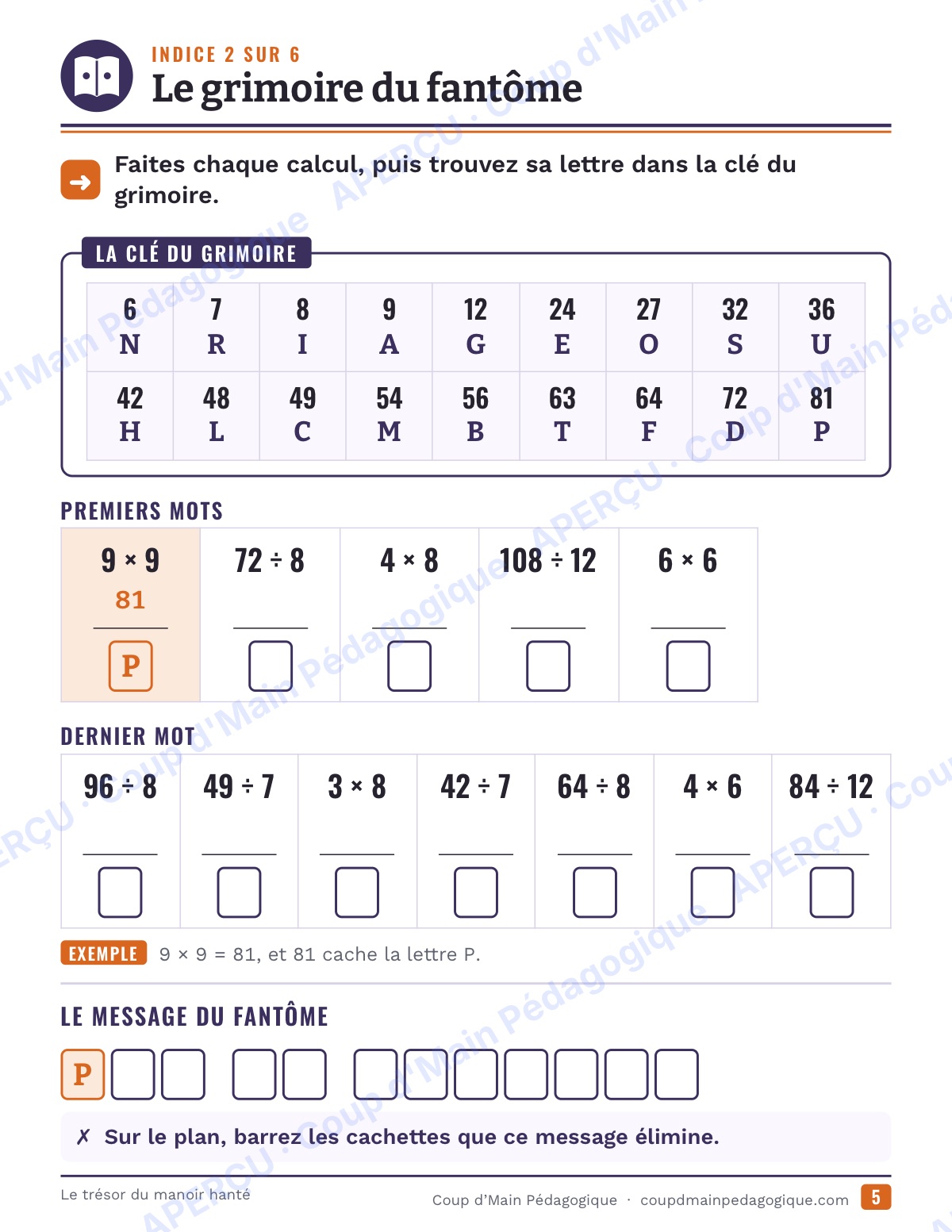 Page 5 — Le manoir hanté — 4e-6e année, chasse au trésor