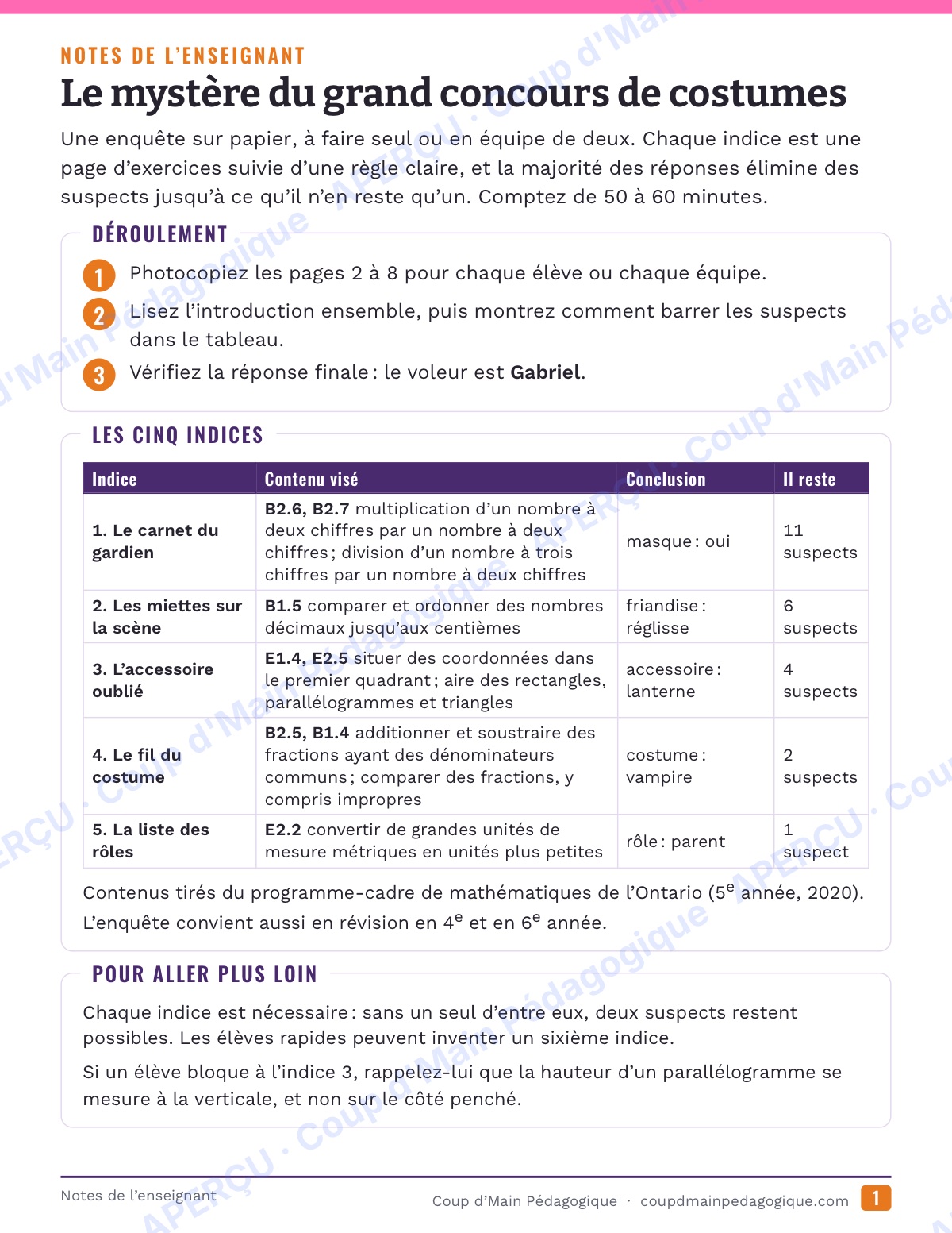 Page 1 — Le concours de costumes — 4e-6e, enquête maths