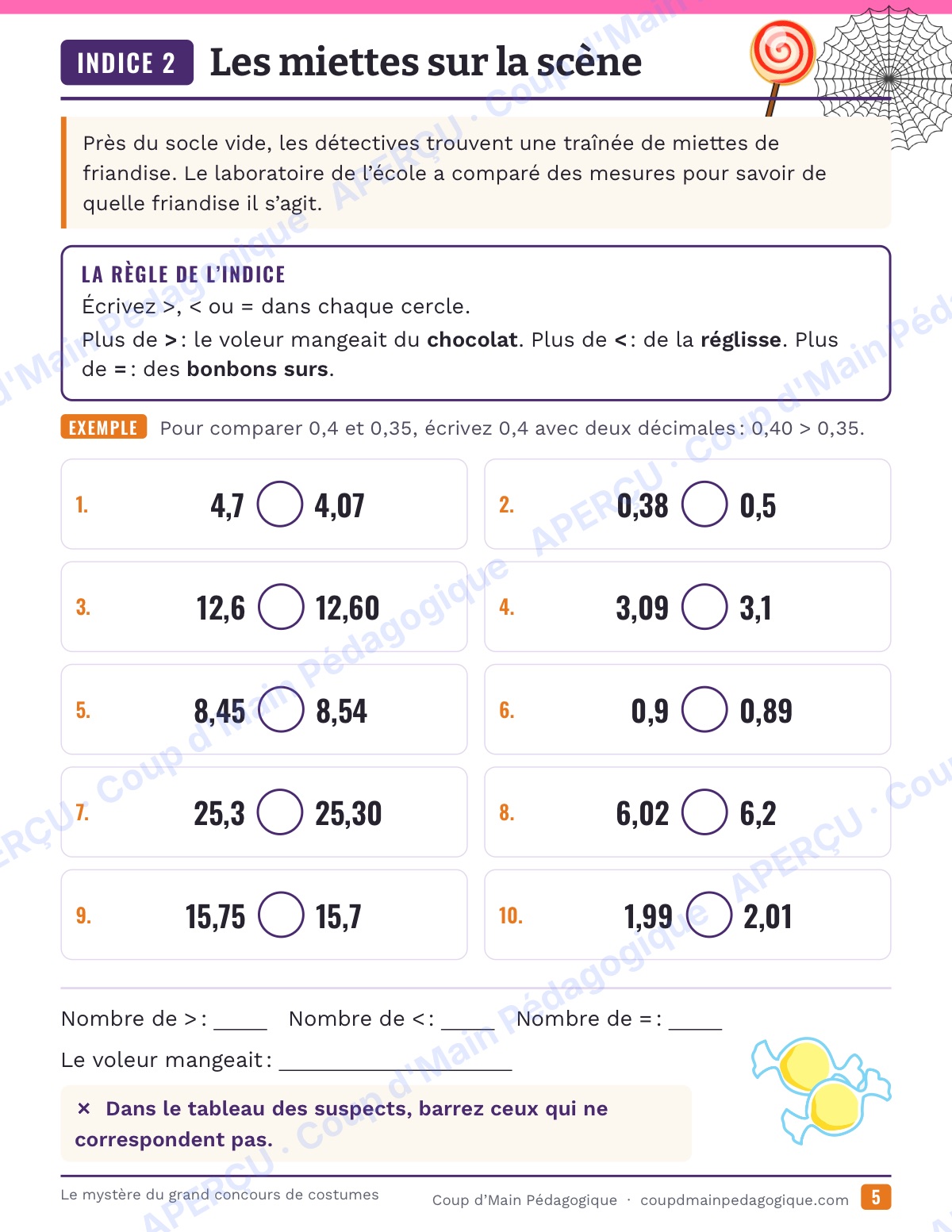 Page 5 — Le concours de costumes — 4e-6e, enquête maths