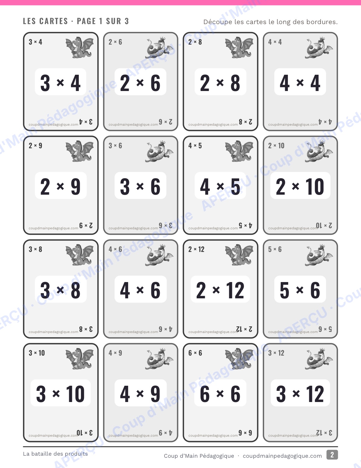 Page 2 — La bataille des produits — 4e-6e, multiplication