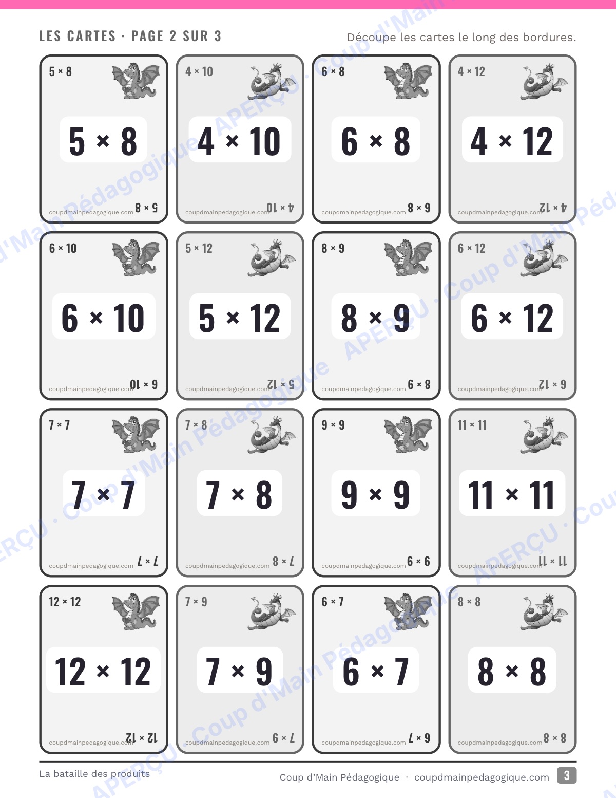 Page 3 — La bataille des produits — 4e-6e, multiplication