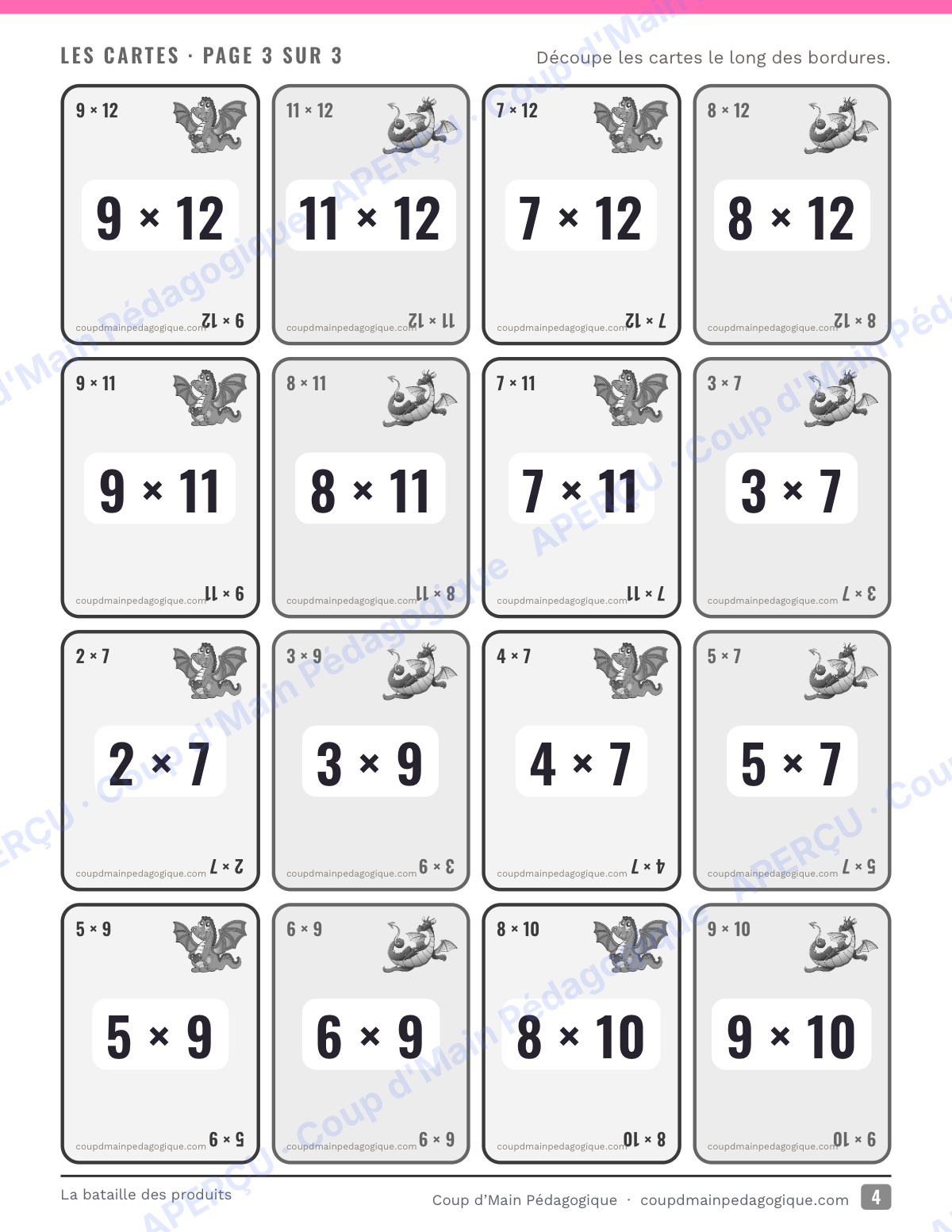 Page 4 — La bataille des produits — 4e-6e, multiplication