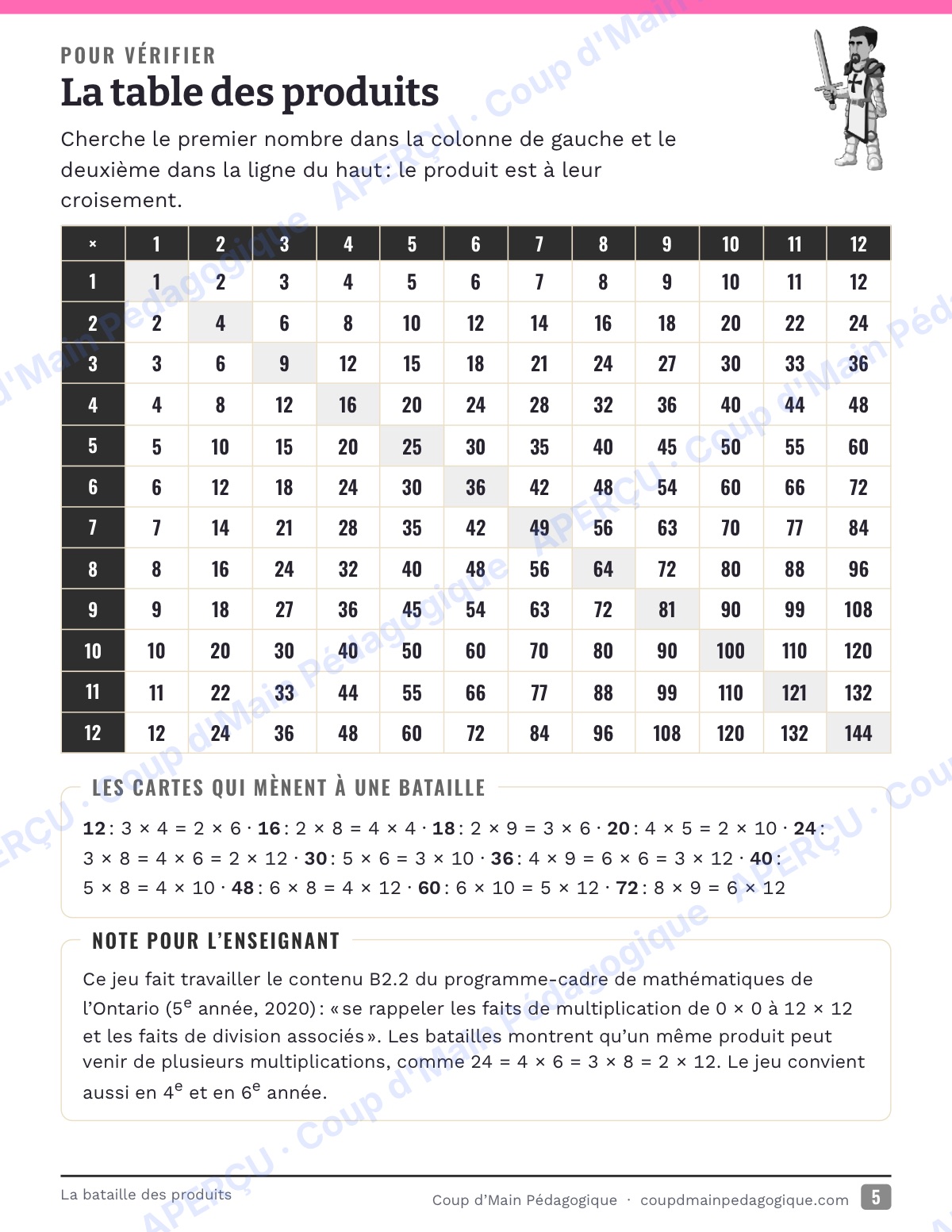 Page 5 — La bataille des produits — 4e-6e, multiplication