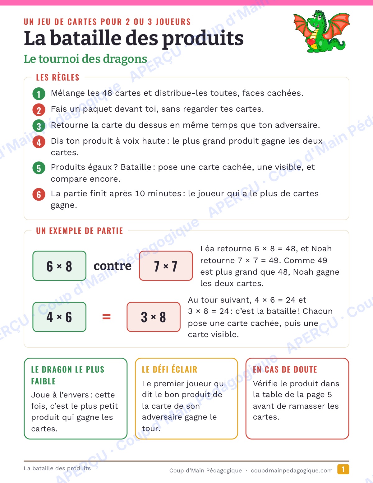 Page 6 — La bataille des produits — 4e-6e, multiplication