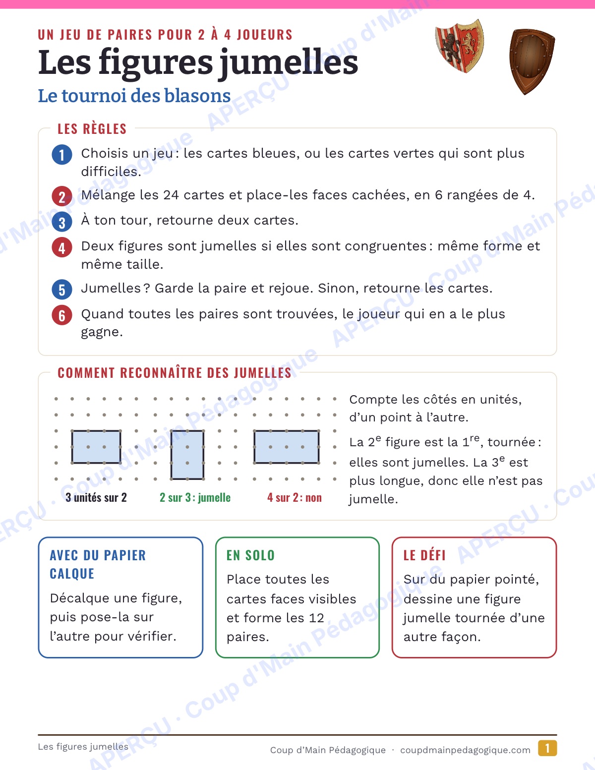 Page 1 — Les figures jumelles — 4e-6e, jeu de géométrie