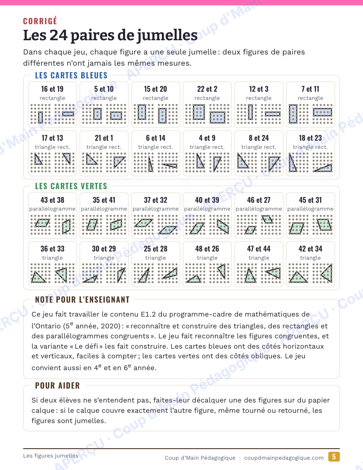 Page 5 — Les figures jumelles — 4e-6e, jeu de géométrie