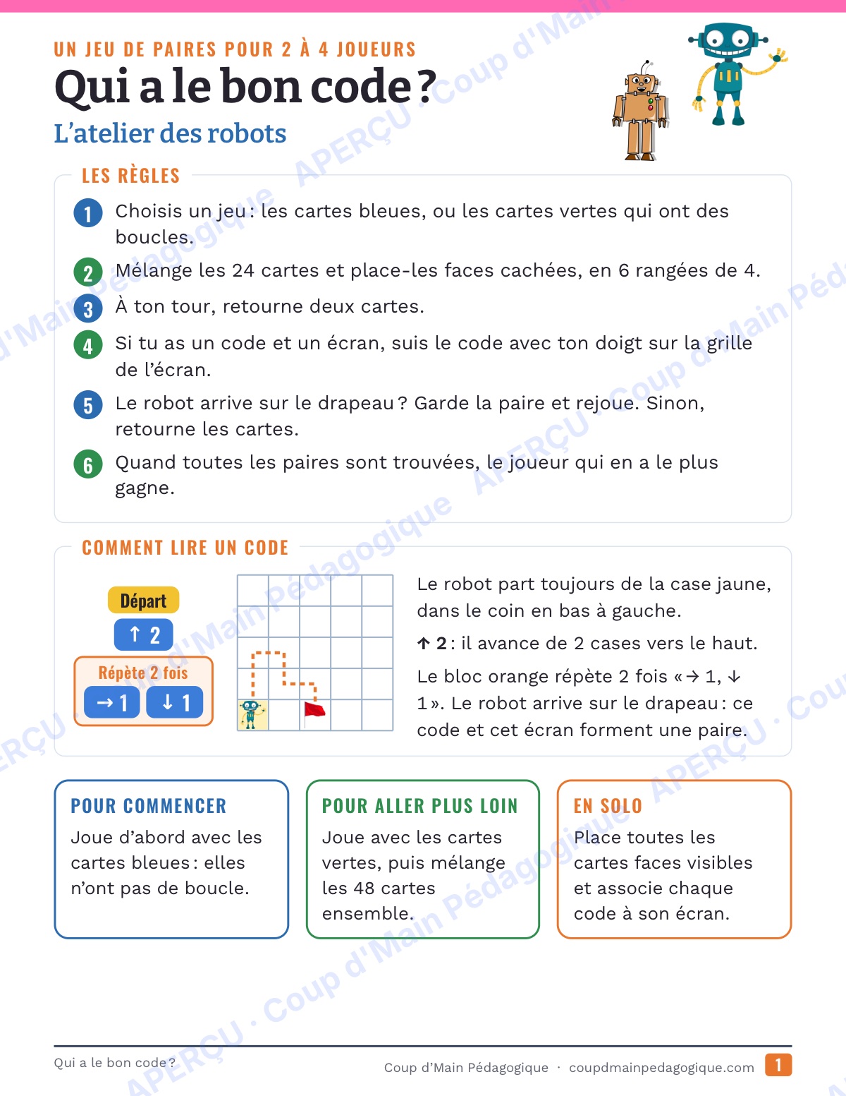 Page 1 — Qui a le bon code ? — 4e-6e année, jeu de codage