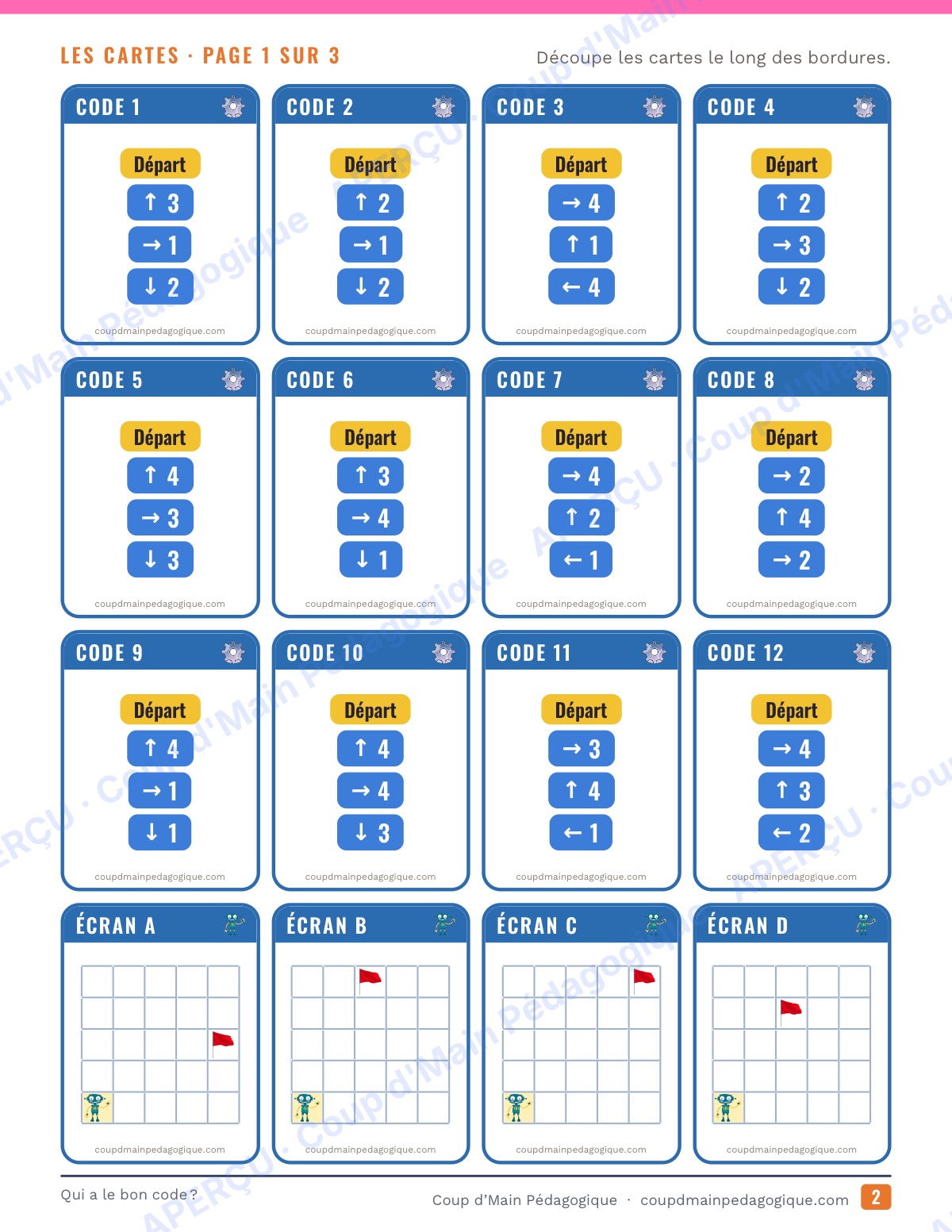 Page 2 — Qui a le bon code ? — 4e-6e année, jeu de codage