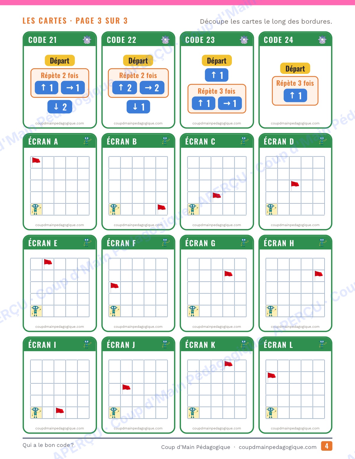 Page 4 — Qui a le bon code ? — 4e-6e année, jeu de codage