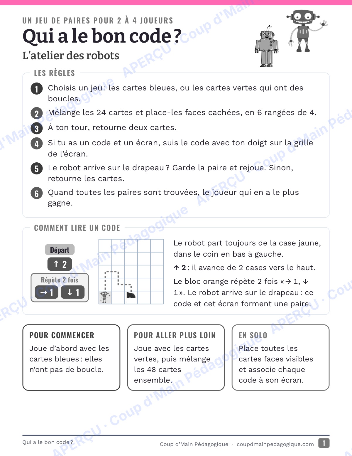 Page 6 — Qui a le bon code ? — 4e-6e année, jeu de codage
