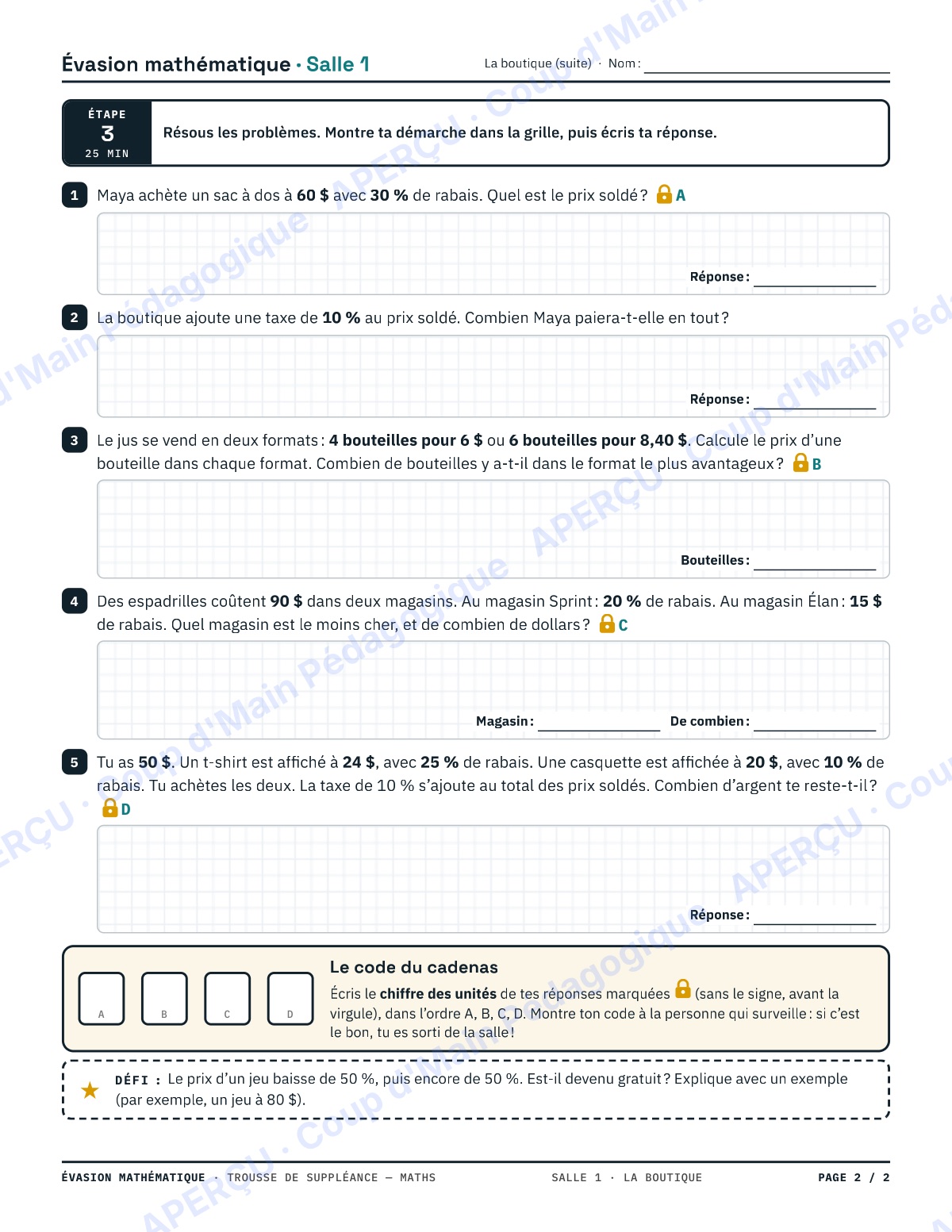 Page 2 — Évasion mathématique — 7e-8e, suppléance