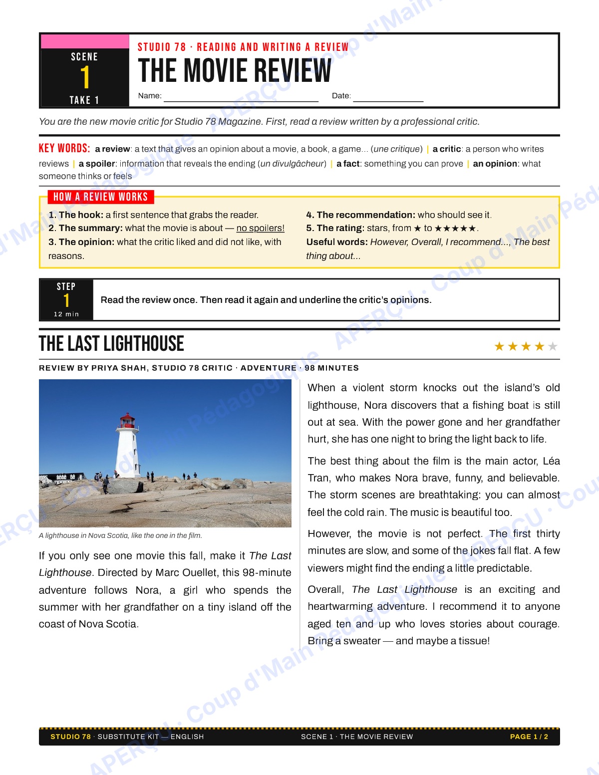Page 1 — Studio 78 (anglais) — 7e-8e, suppléance