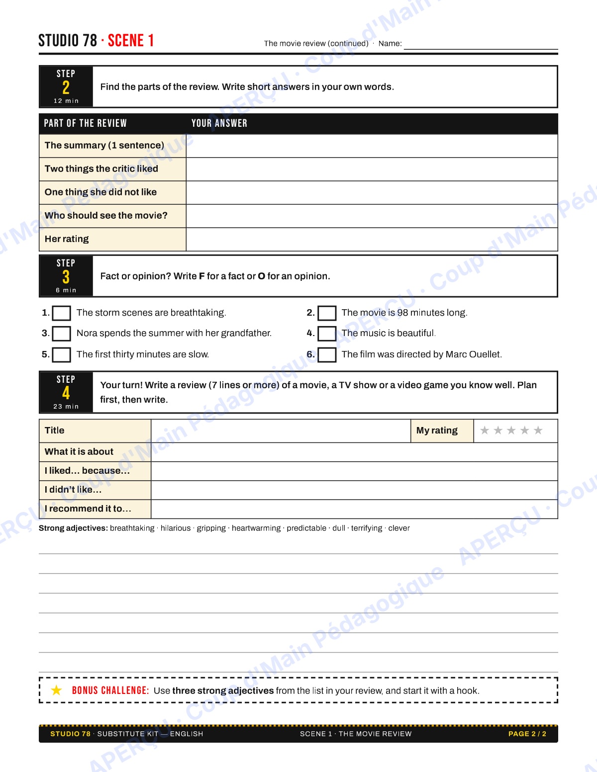 Page 2 — Studio 78 (anglais) — 7e-8e, suppléance