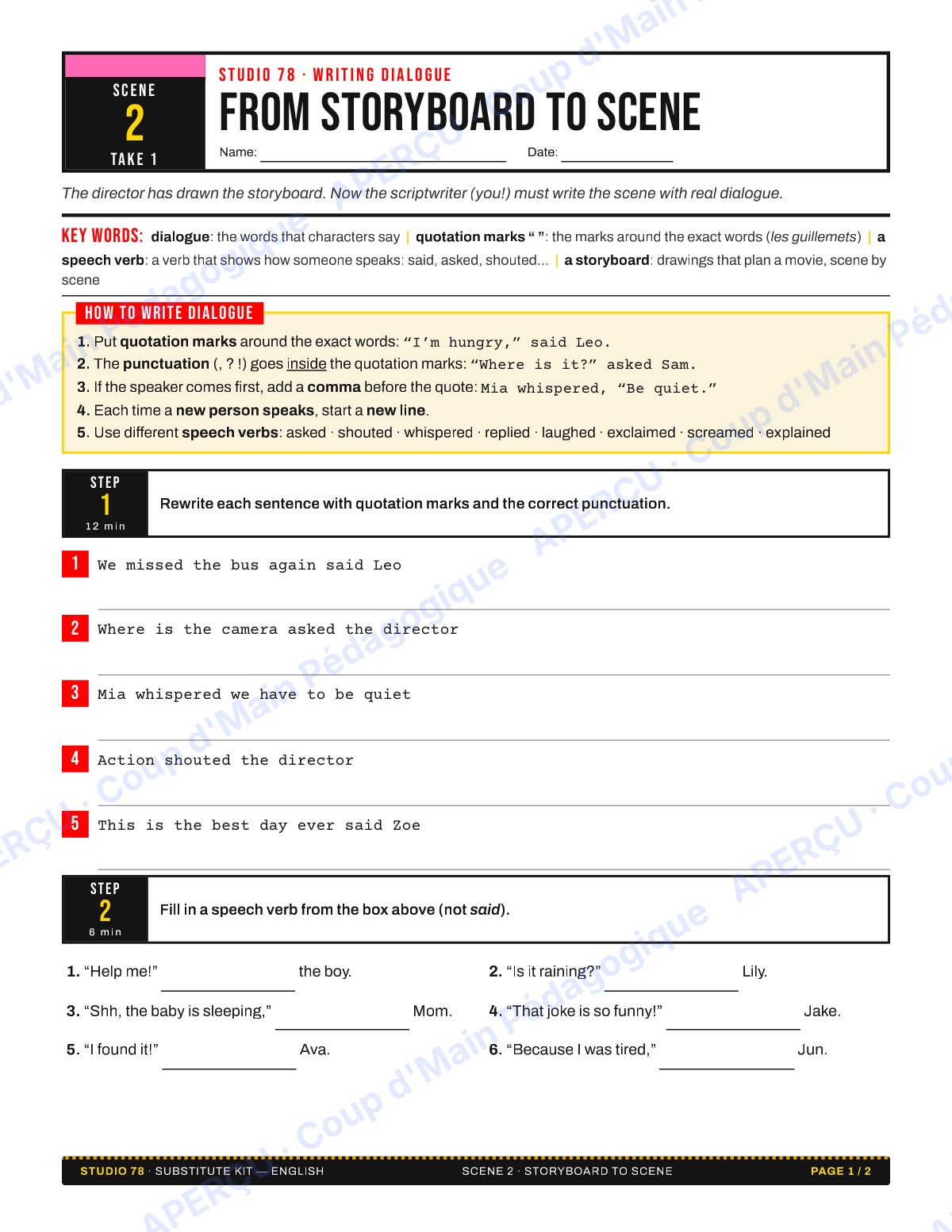 Page 3 — Studio 78 (anglais) — 7e-8e, suppléance