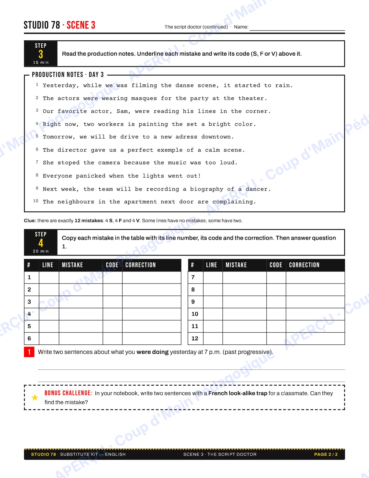 Page 6 — Studio 78 (anglais) — 7e-8e, suppléance