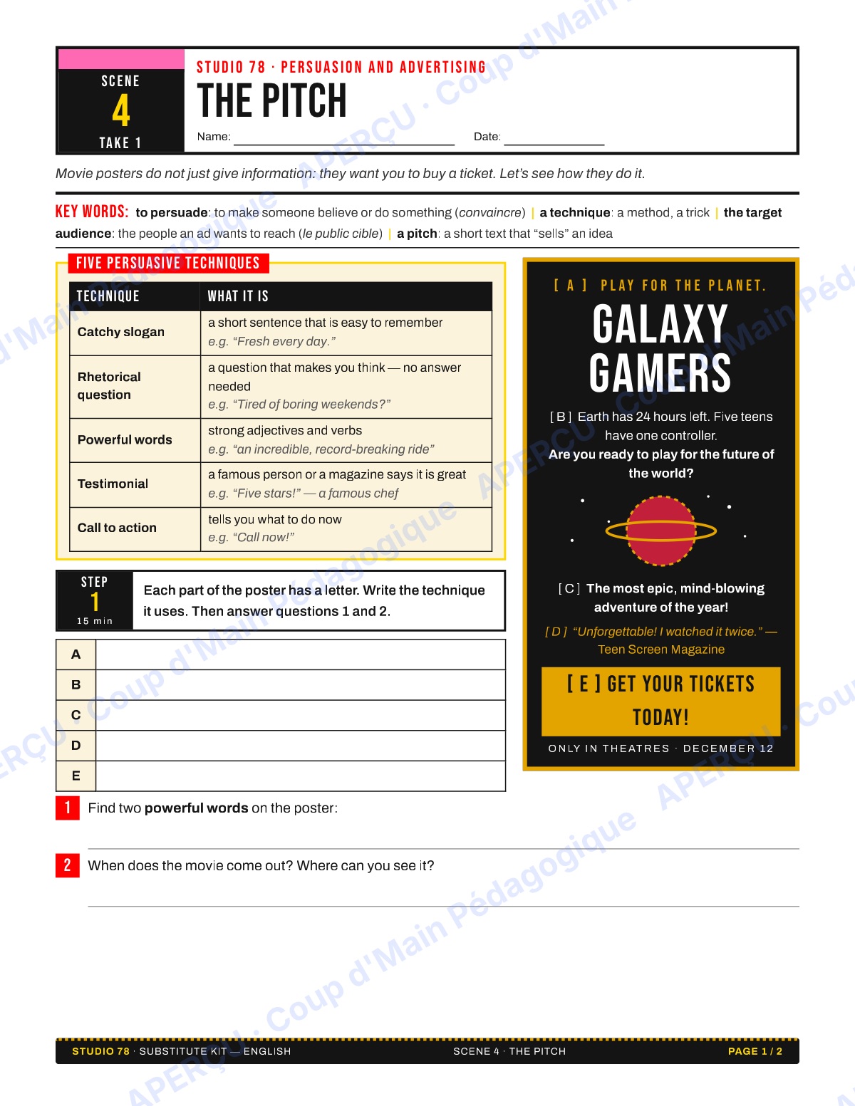 Page 7 — Studio 78 (anglais) — 7e-8e, suppléance